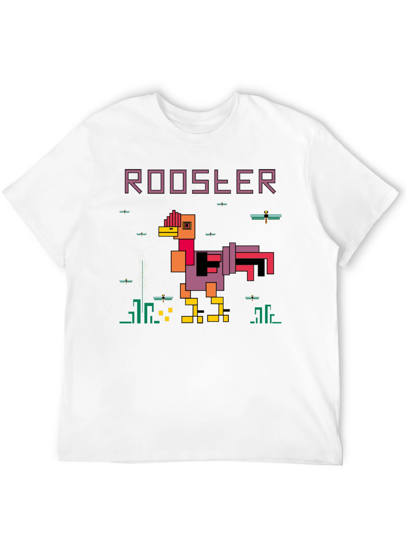 Retro 8-Bit Rooster Graphic T-Shirt