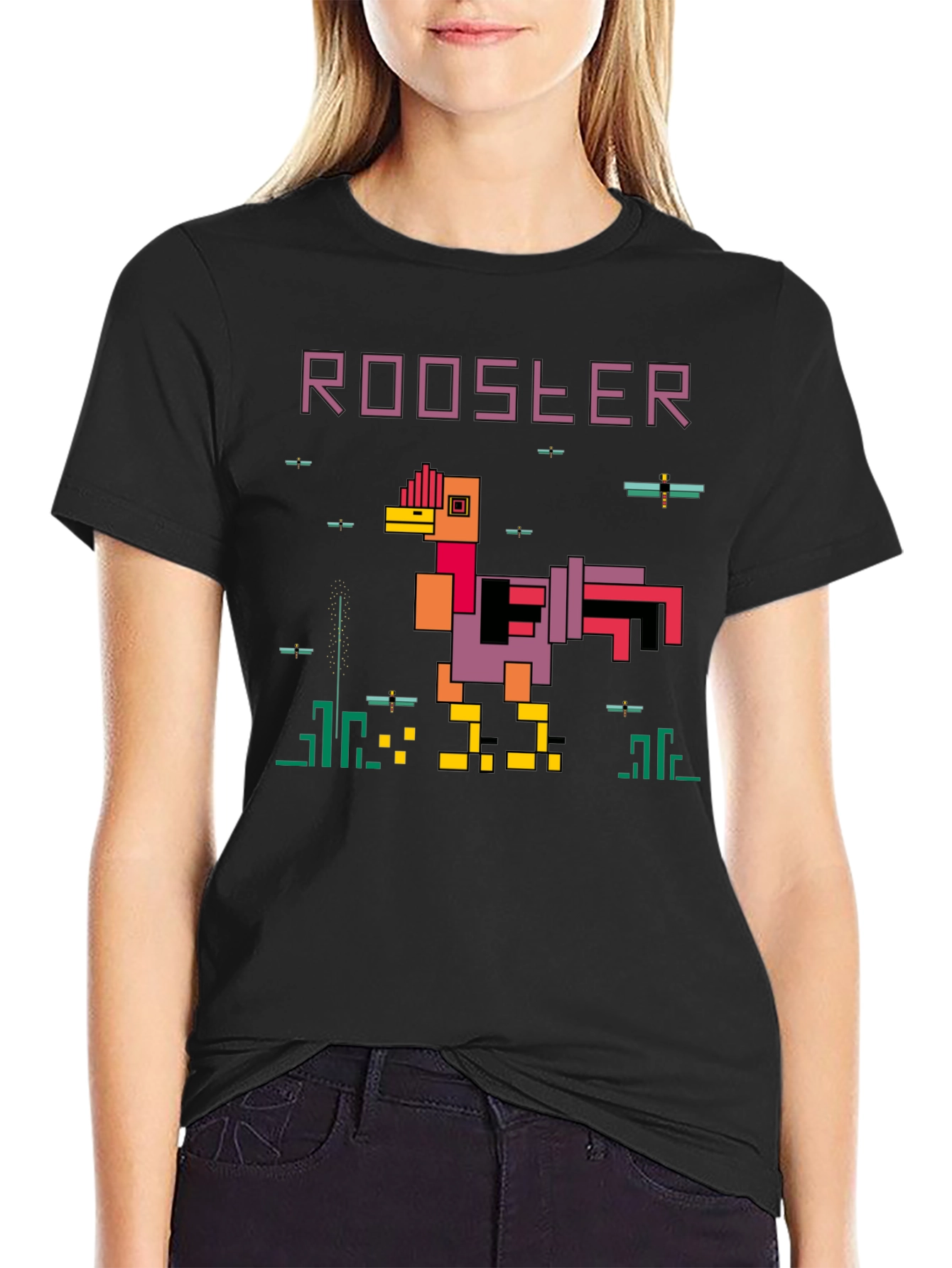 Retro 8-Bit Rooster Graphic T-Shirt