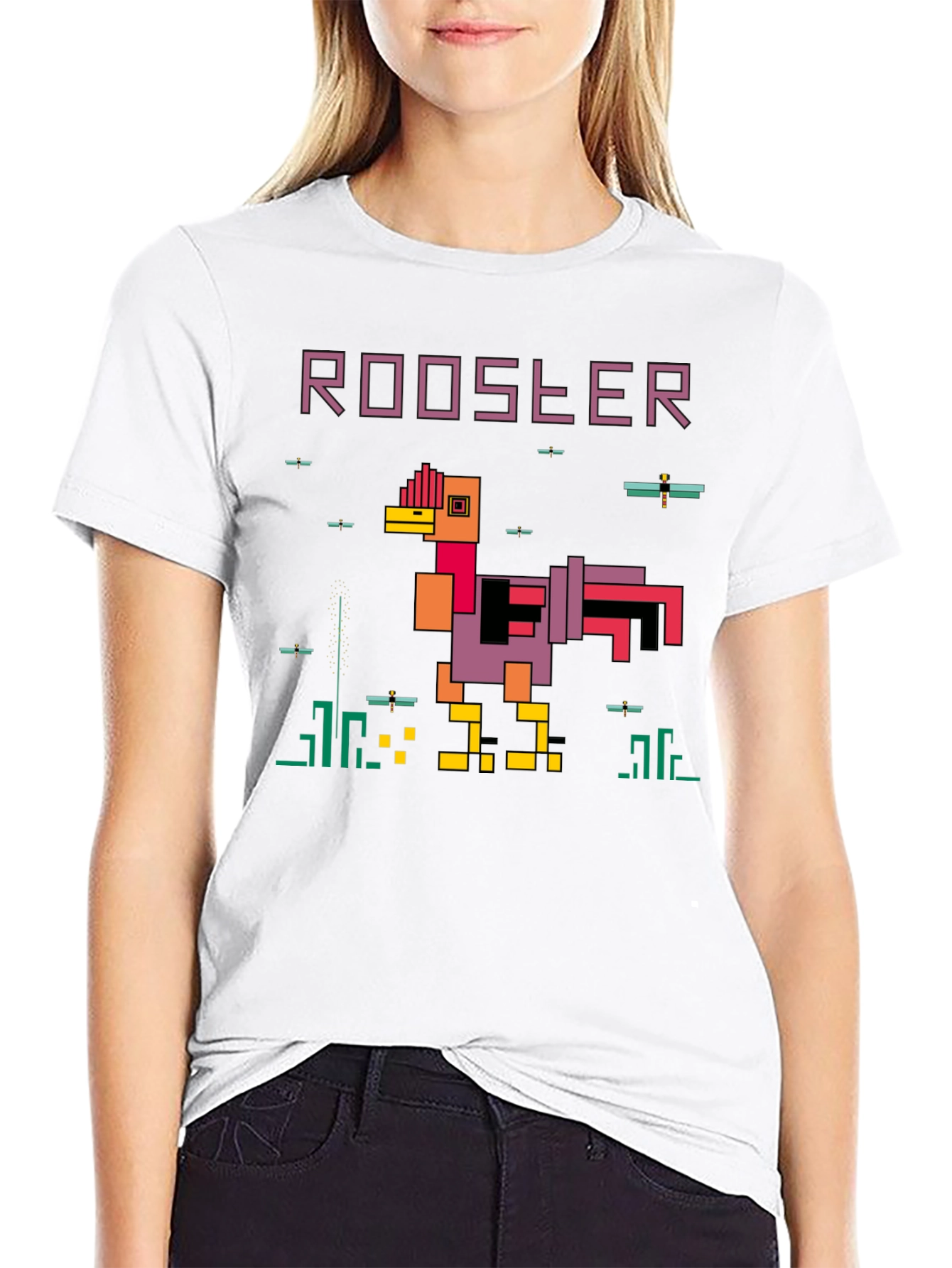 Retro 8-Bit Rooster Graphic T-Shirt