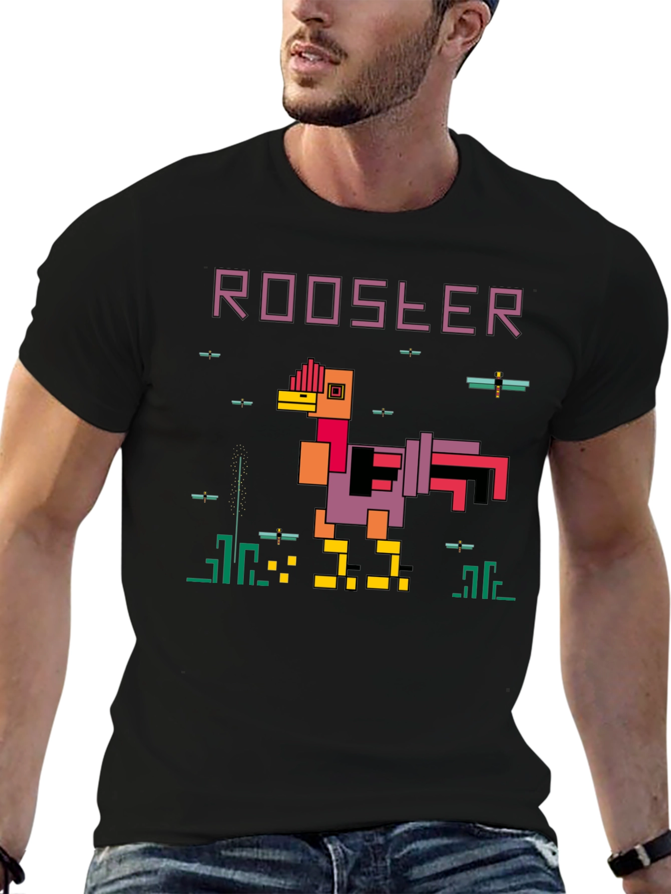 Retro 8-Bit Rooster Graphic T-Shirt