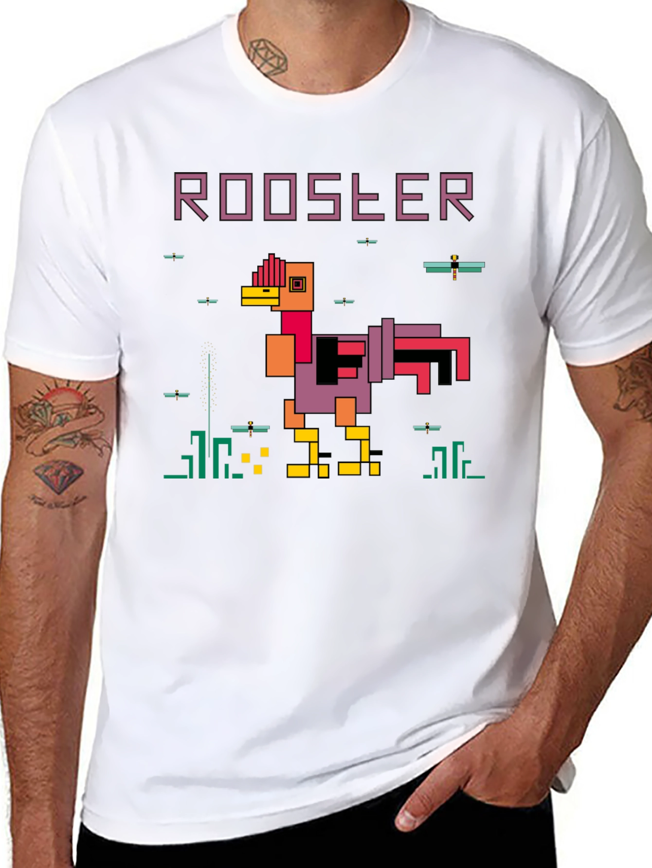 Retro 8-Bit Rooster Graphic T-Shirt
