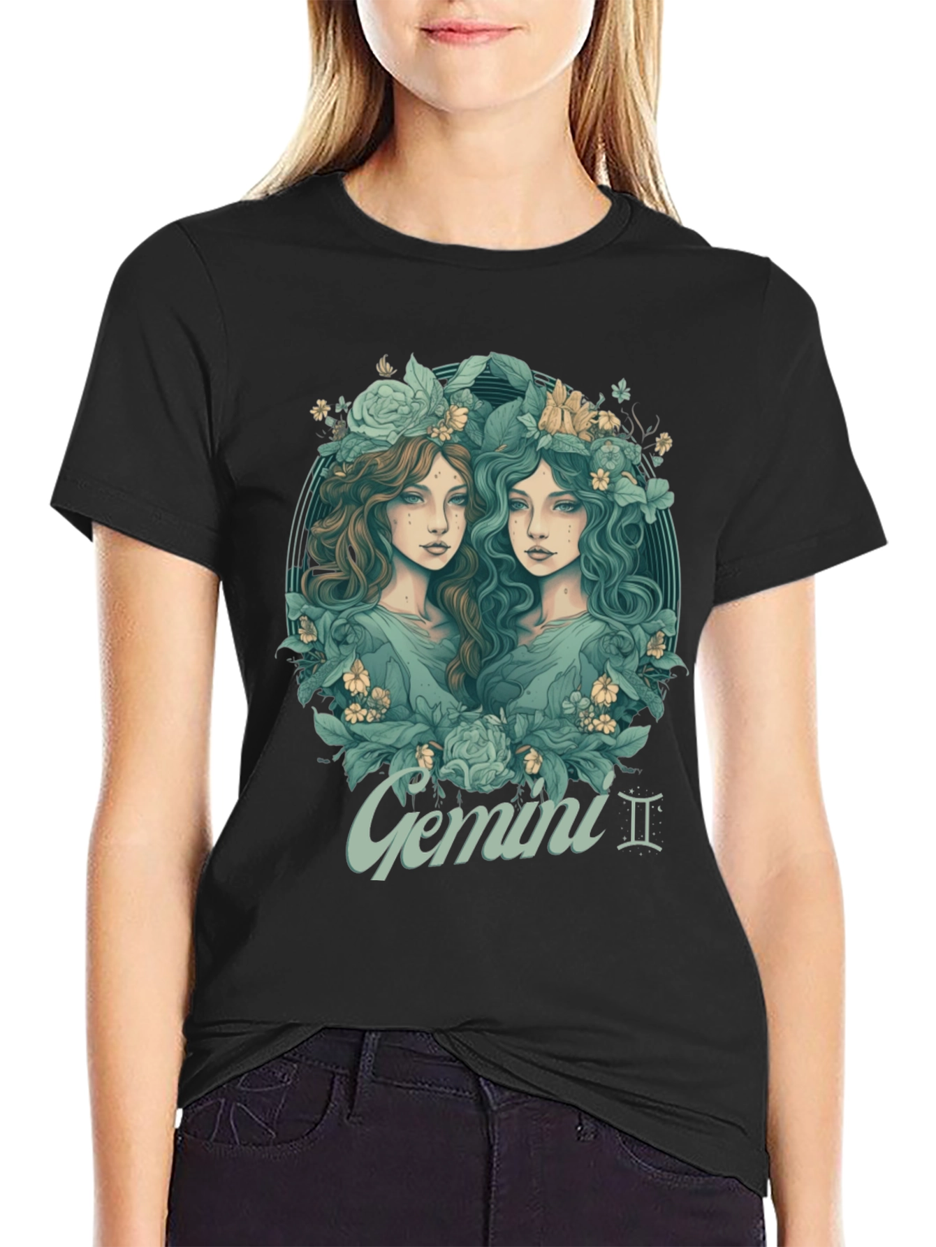 Gemini Zodiac T-Shirt - Unique Floral Design