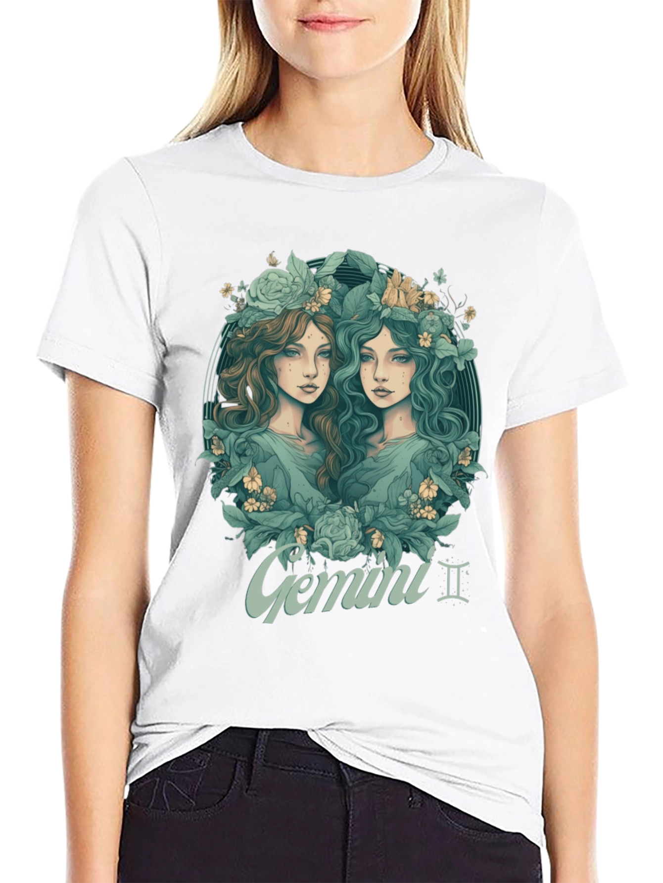 Gemini Zodiac T-Shirt - Unique Floral Design
