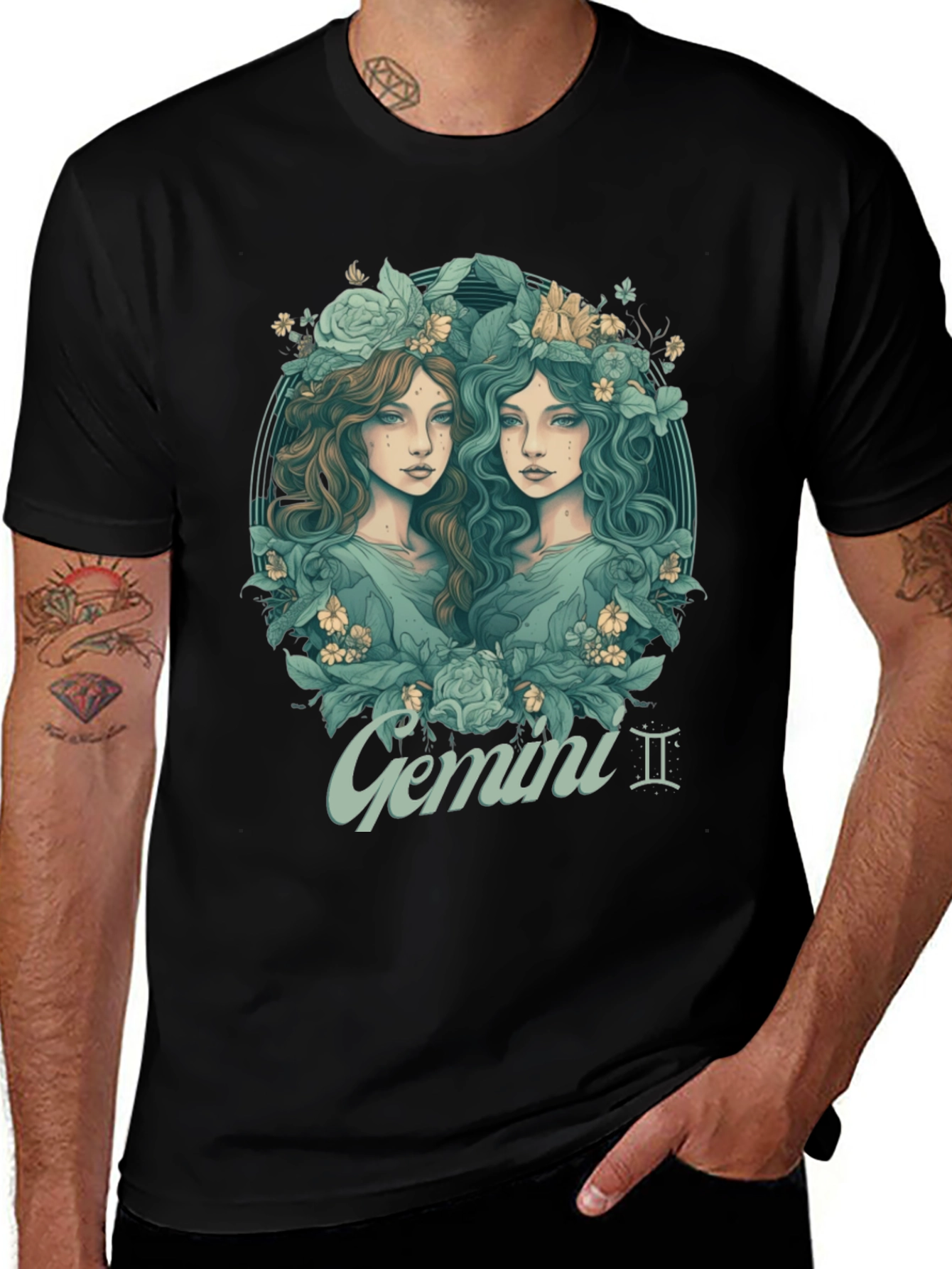 Gemini Zodiac T-Shirt - Unique Floral Design