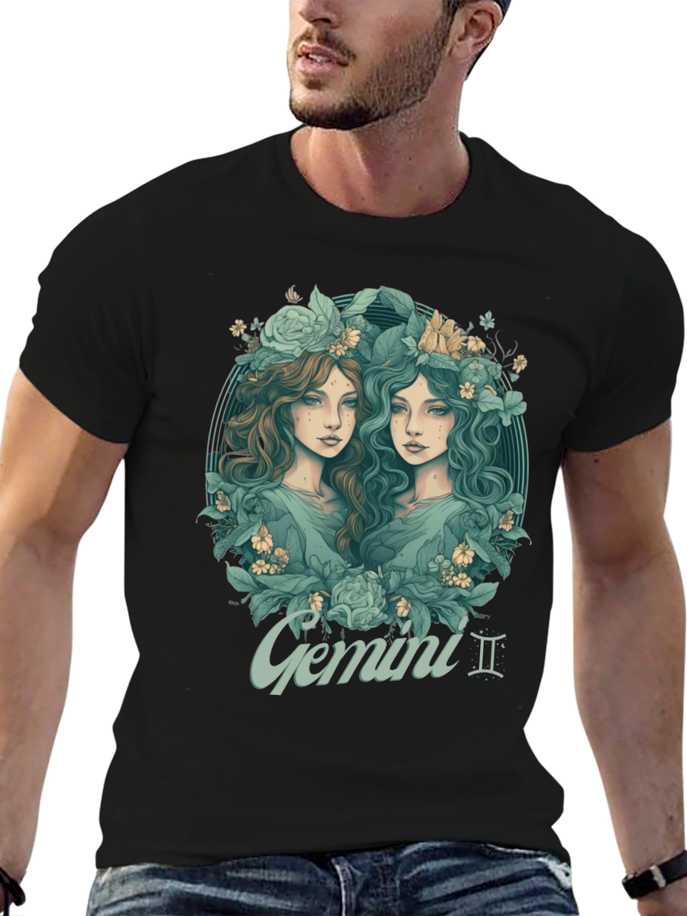 Gemini Zodiac T-Shirt - Unique Floral Design