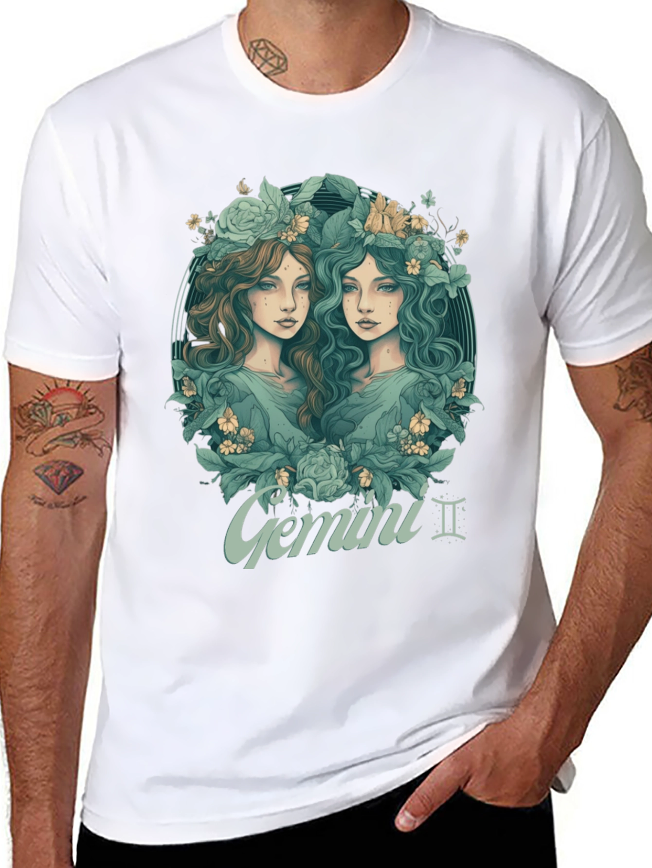 Gemini Zodiac T-Shirt - Unique Floral Design