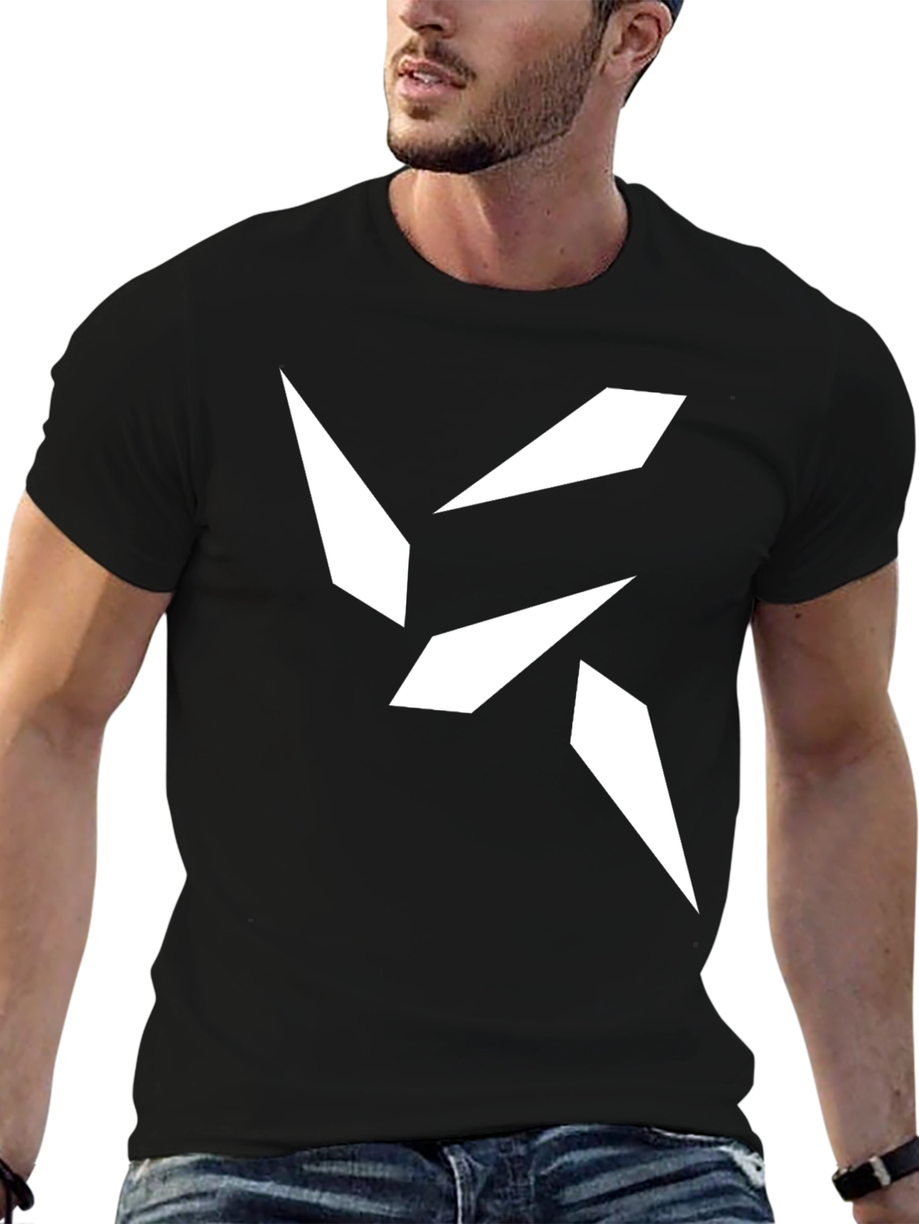 Modern Graphic Tee - Abstract White Design on Black
