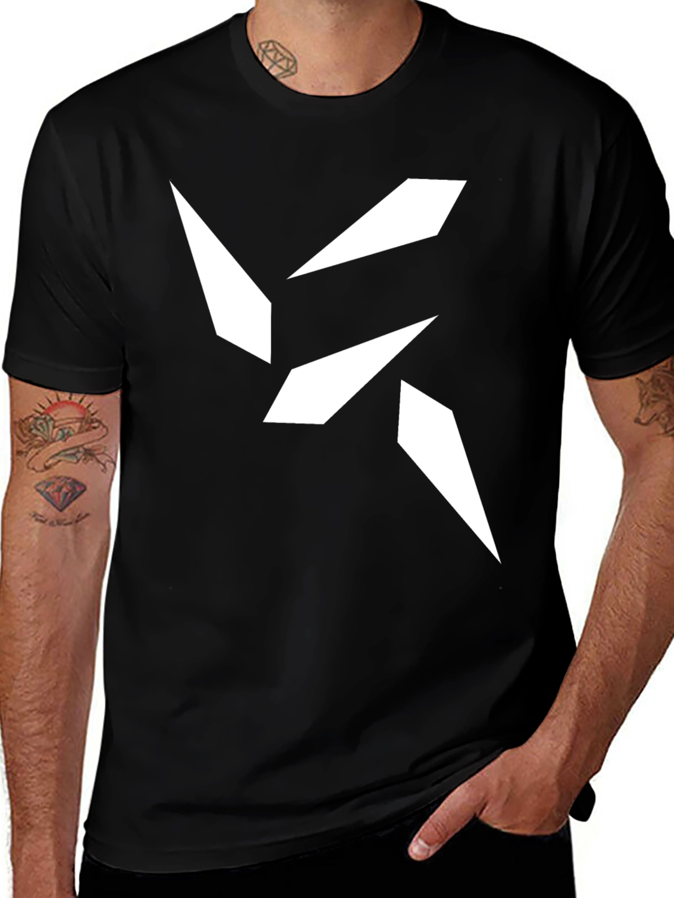 Modern Graphic Tee - Abstract White Design on Black