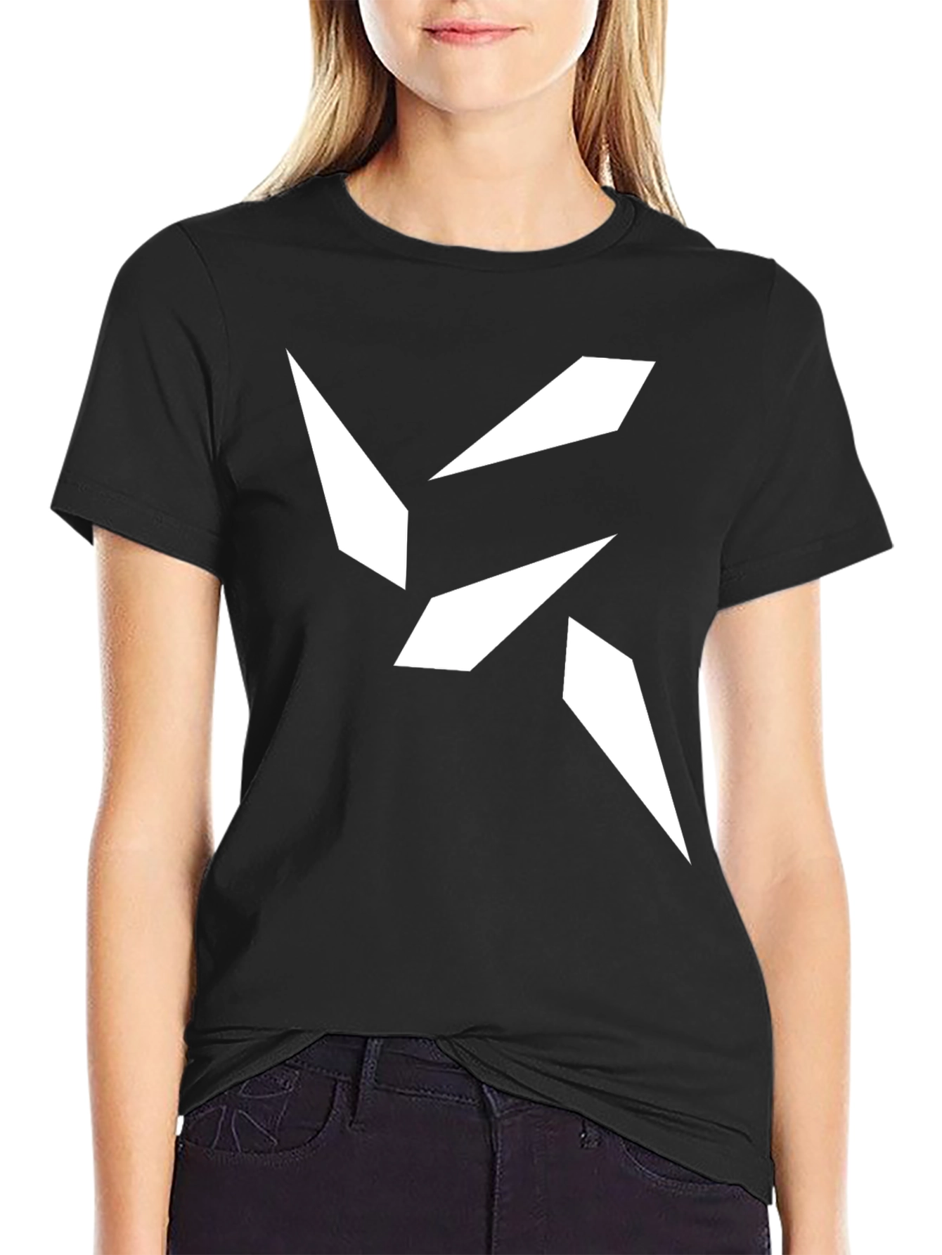 Modern Graphic Tee - Abstract White Design on Black