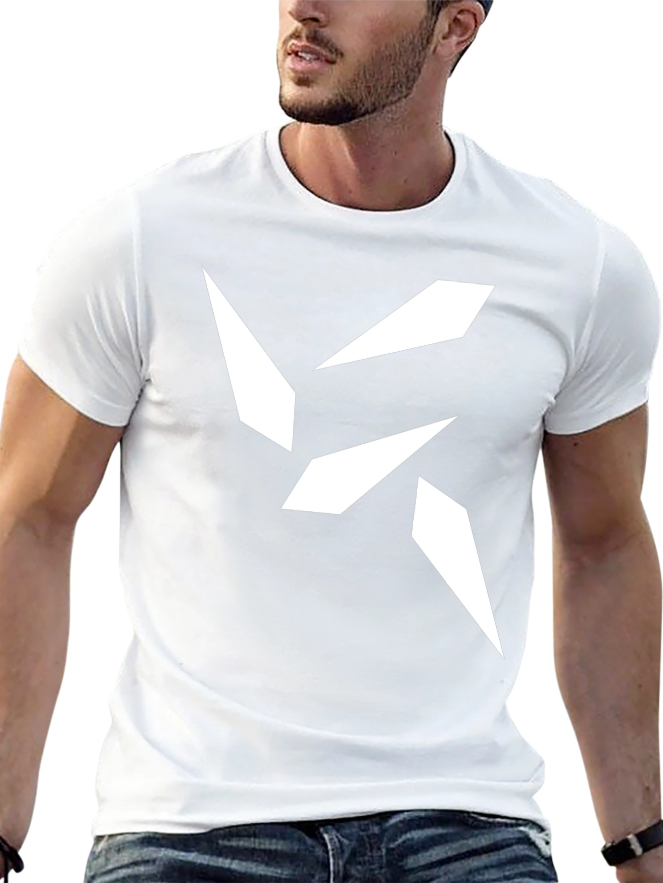 Modern Graphic Tee - Abstract White Design on Black