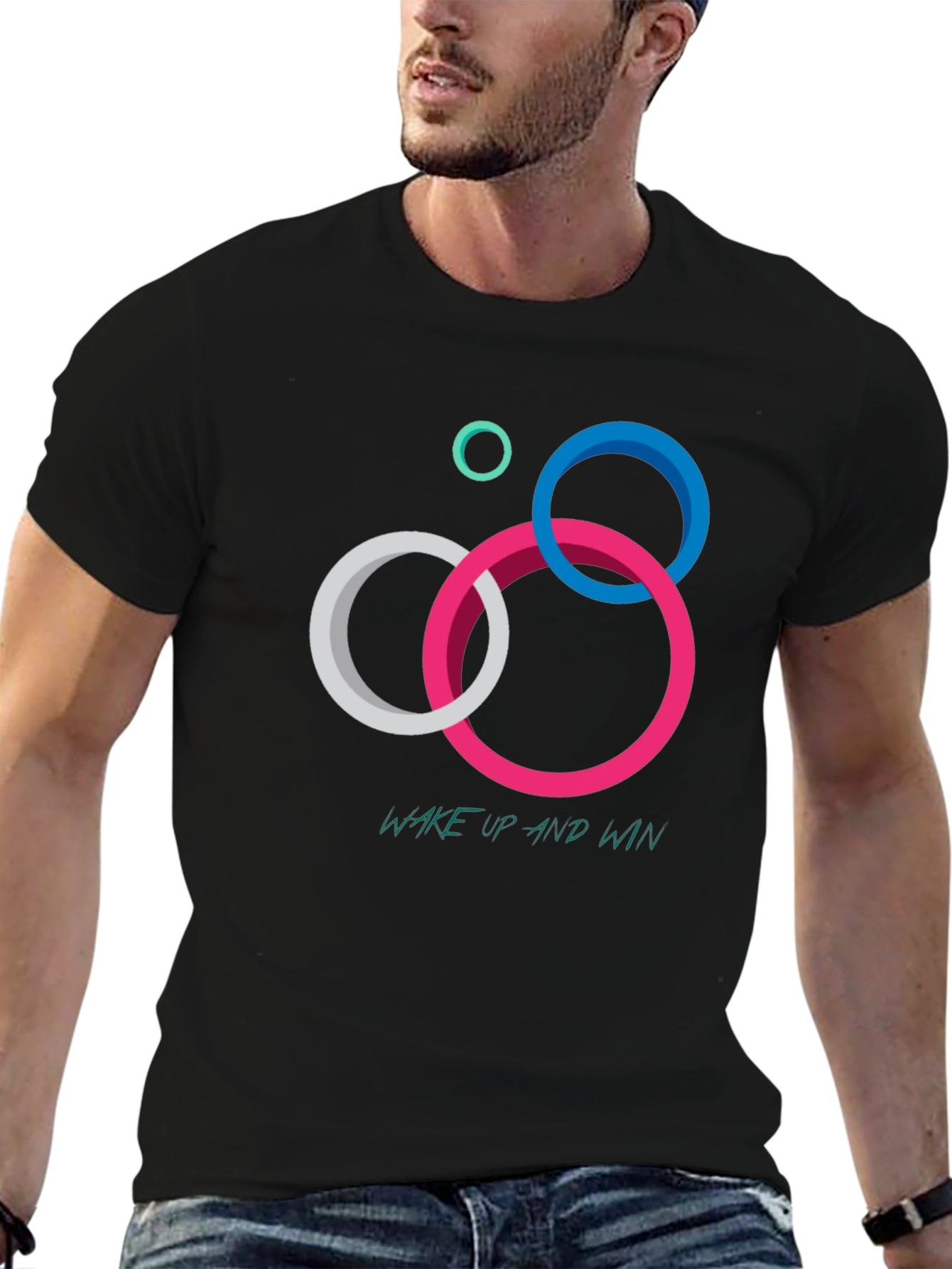 Geometric Circle Graphic T-Shirt: Wake Up and Win
