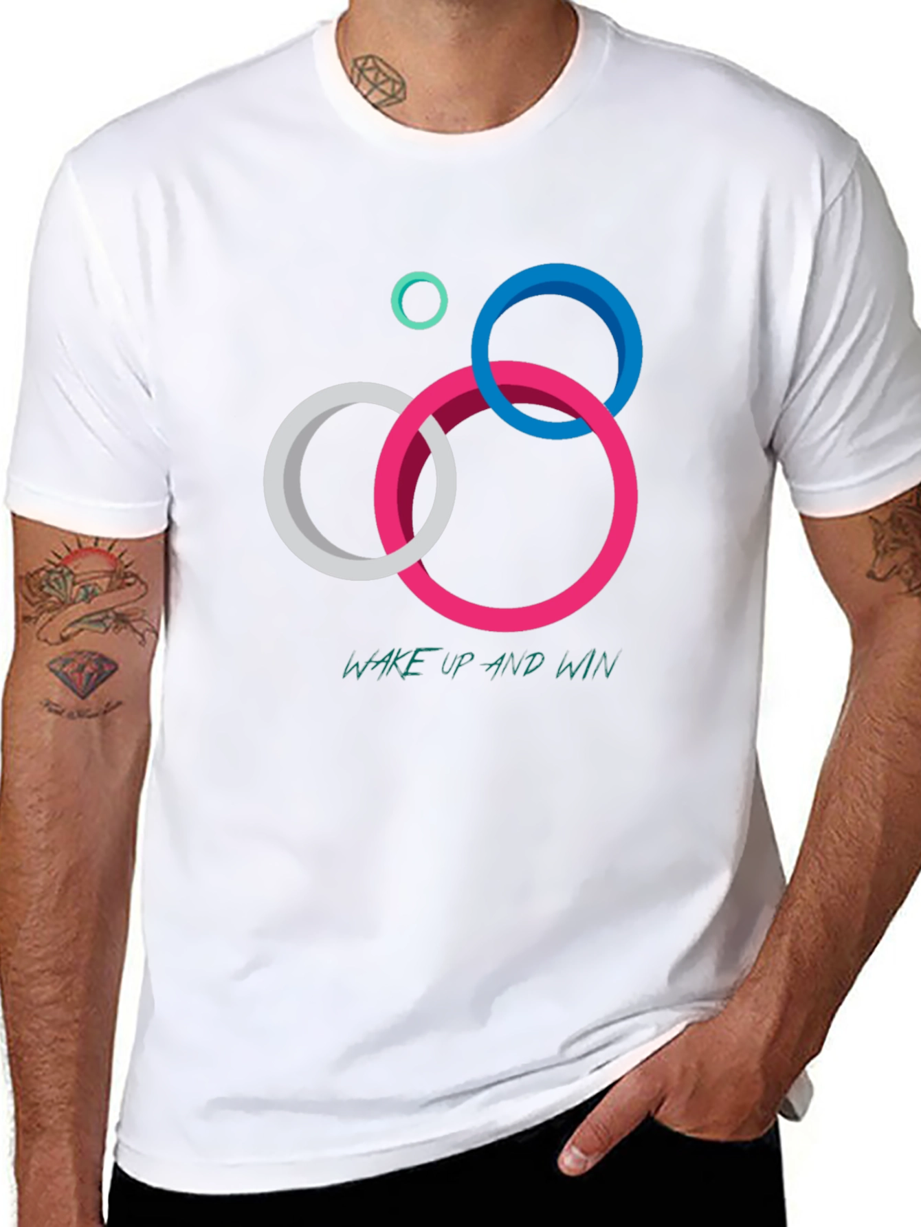 Geometric Circle Graphic T-Shirt: Wake Up and Win
