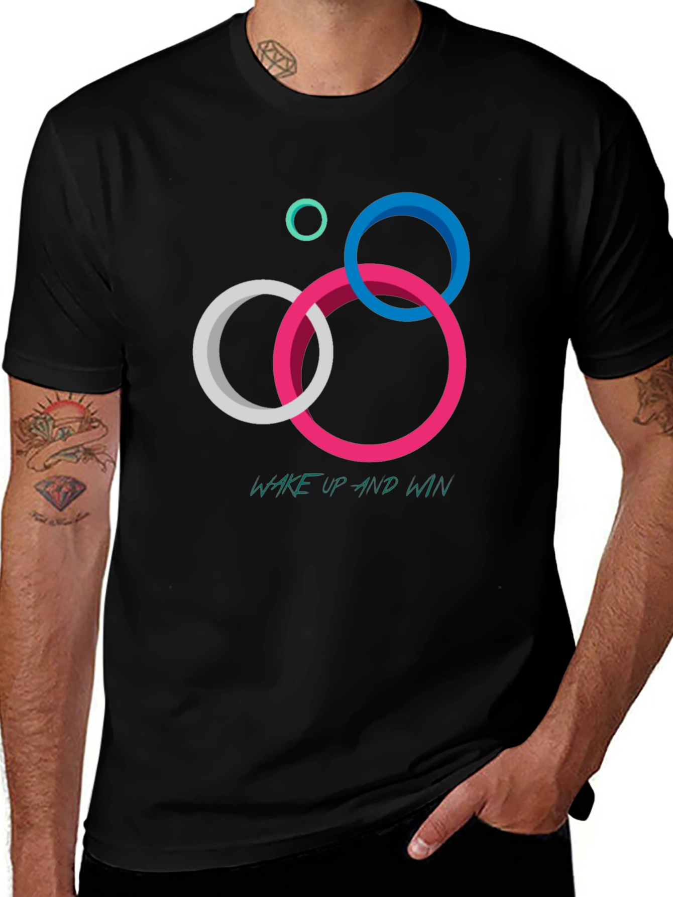 Geometric Circle Graphic T-Shirt: Wake Up and Win