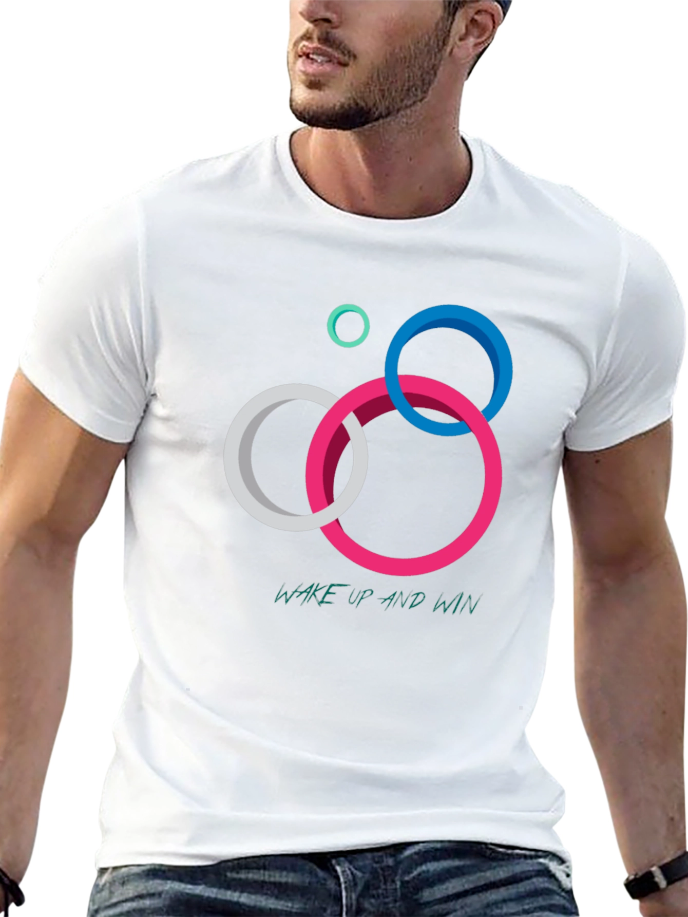 Geometric Circle Graphic T-Shirt: Wake Up and Win