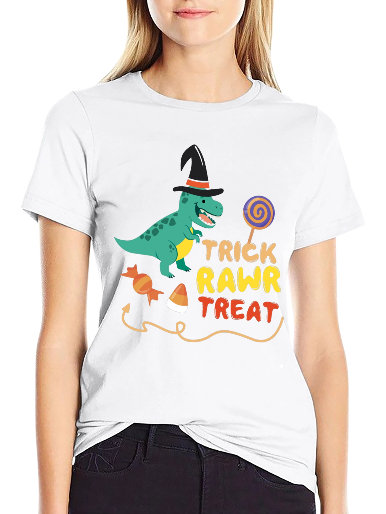 Trick Rawr Treat T-Shirt Dinosaur Halloween