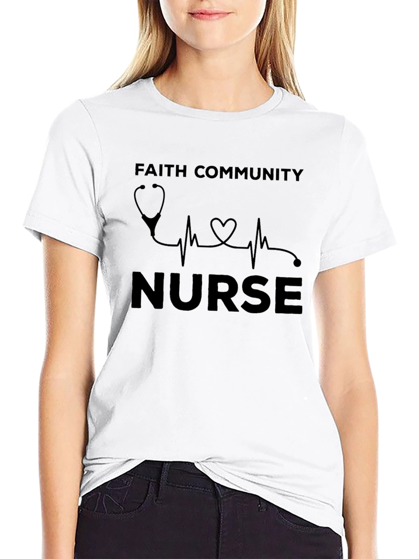 Faith Community Nurse T-Shirt - Heartbeat Stethoscope Design