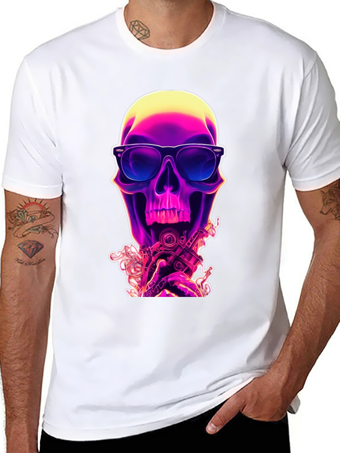 Neon Skull Graphic T-Shirt - Edgy Style