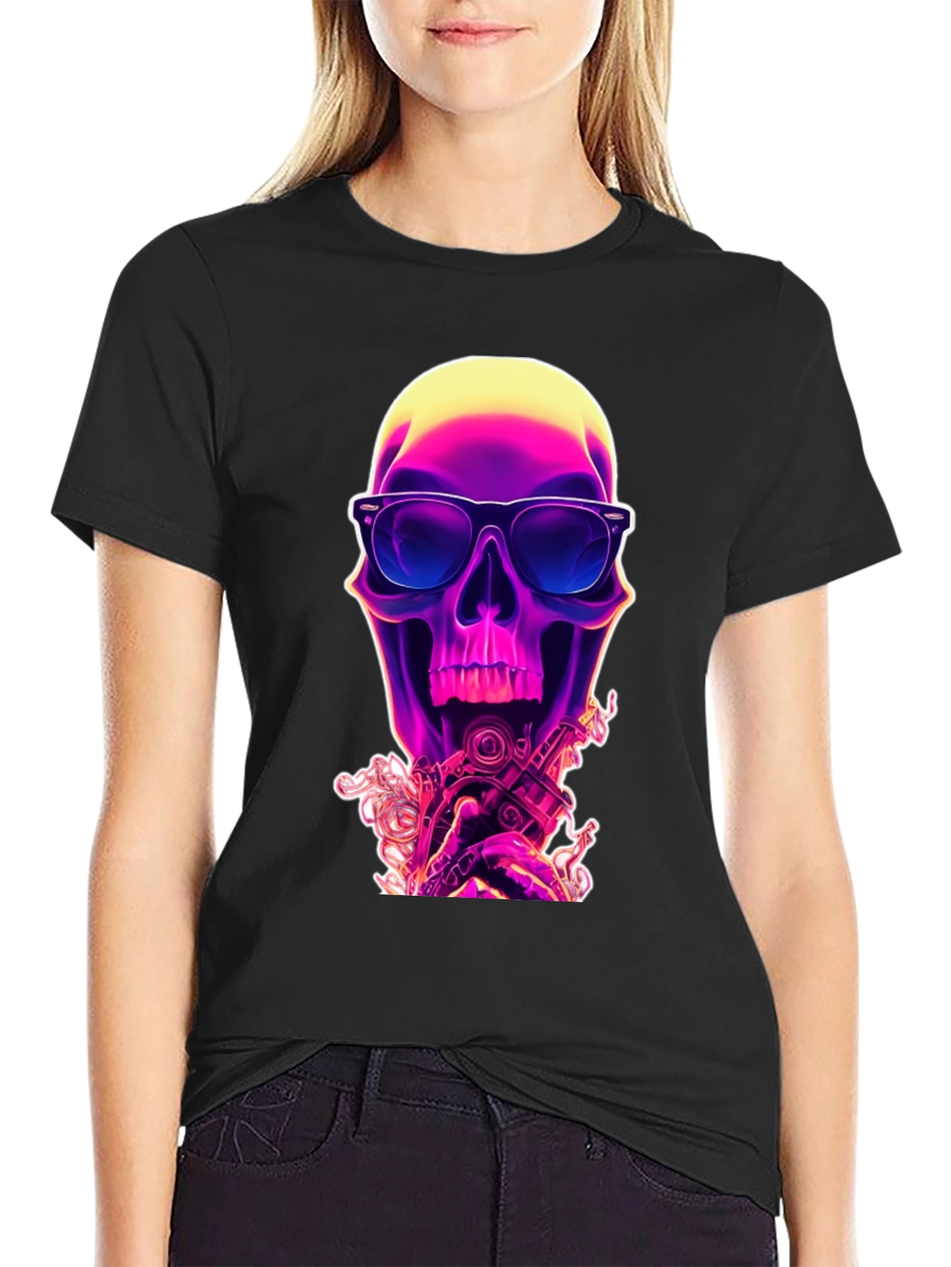 Neon Skull Graphic T-Shirt - Edgy Style
