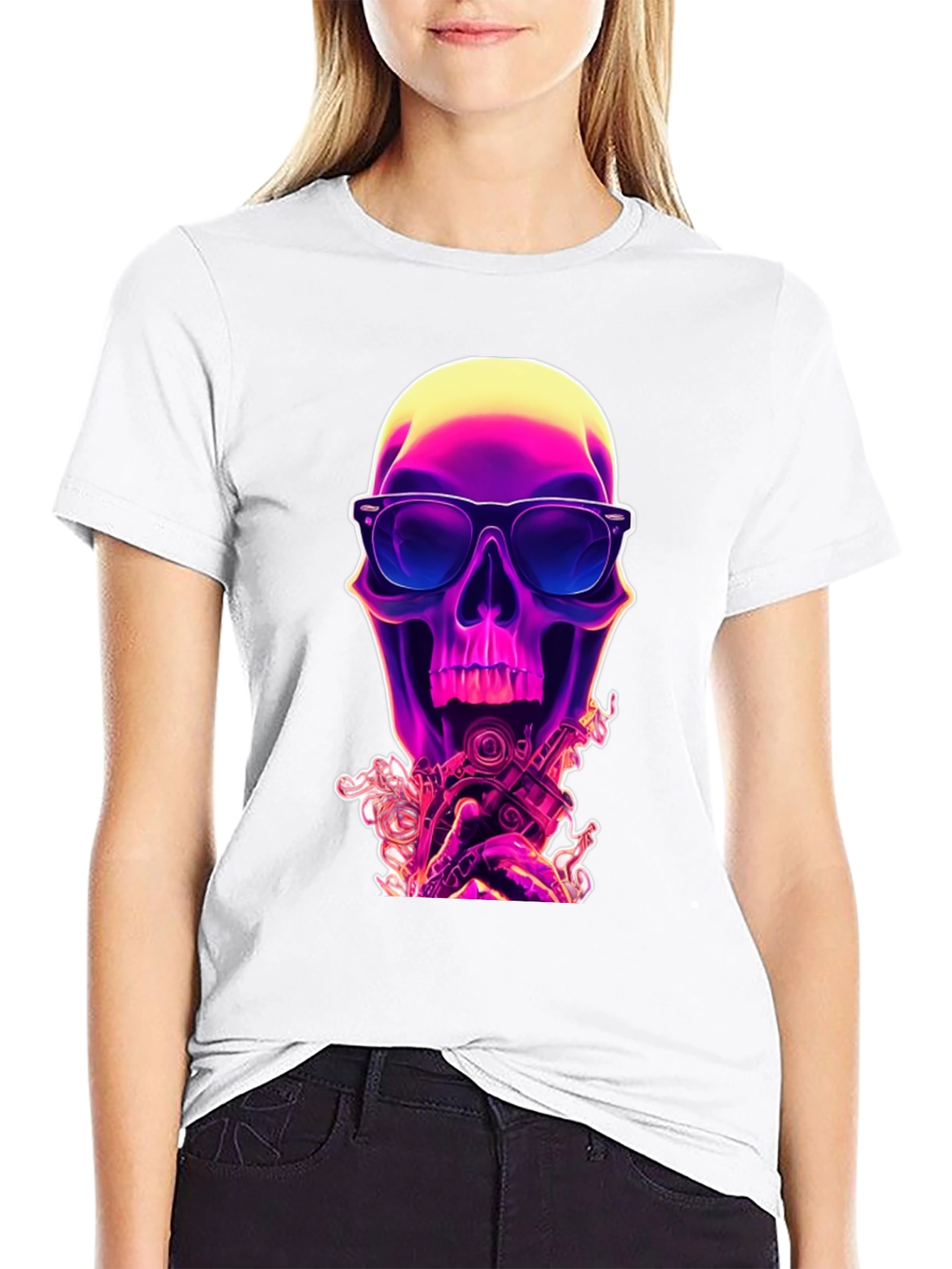 Neon Skull Graphic T-Shirt - Edgy Style