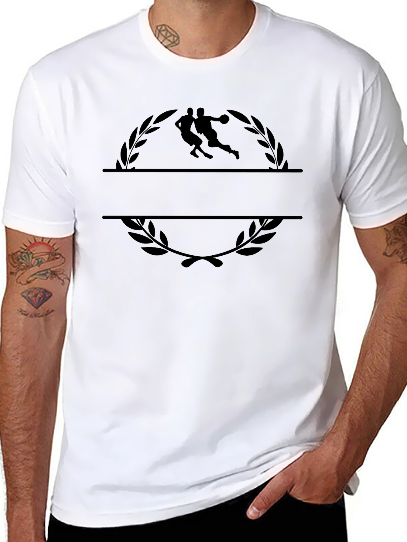 Black Graphic Tee with Basketball Laurel Design