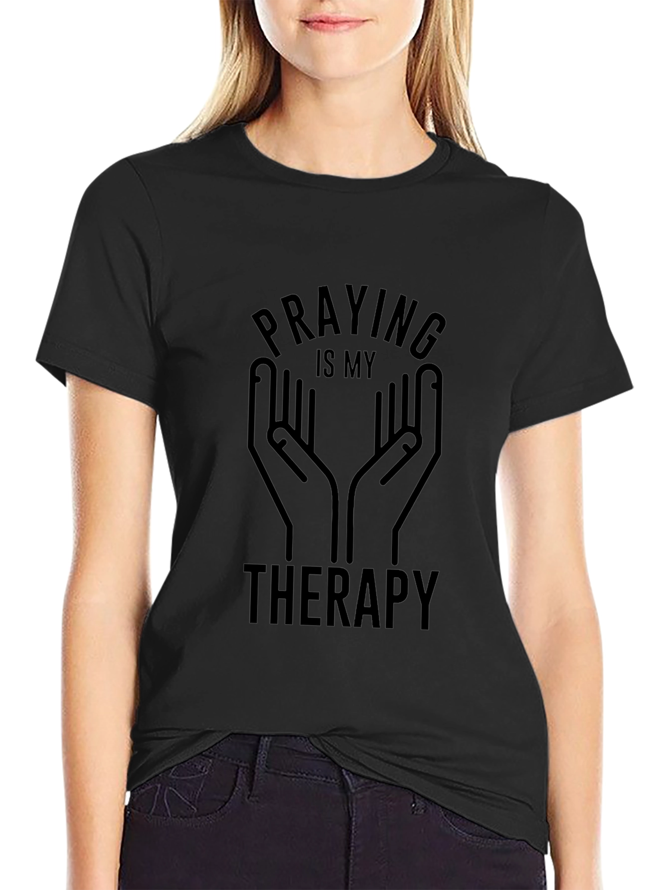 Praying is My Therapy Graphic Tee - Black