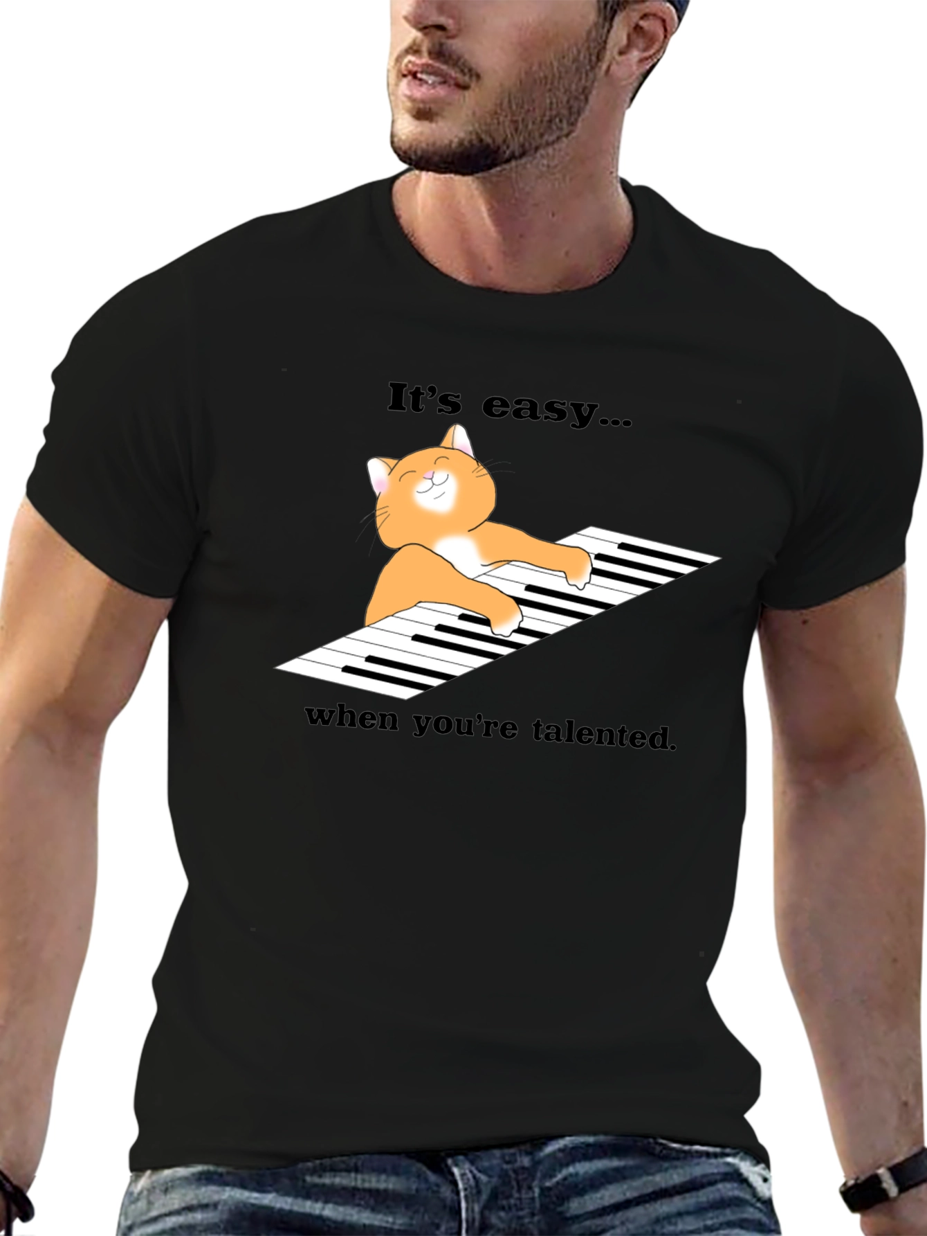 Cat Playing Piano Graphic T-Shirt