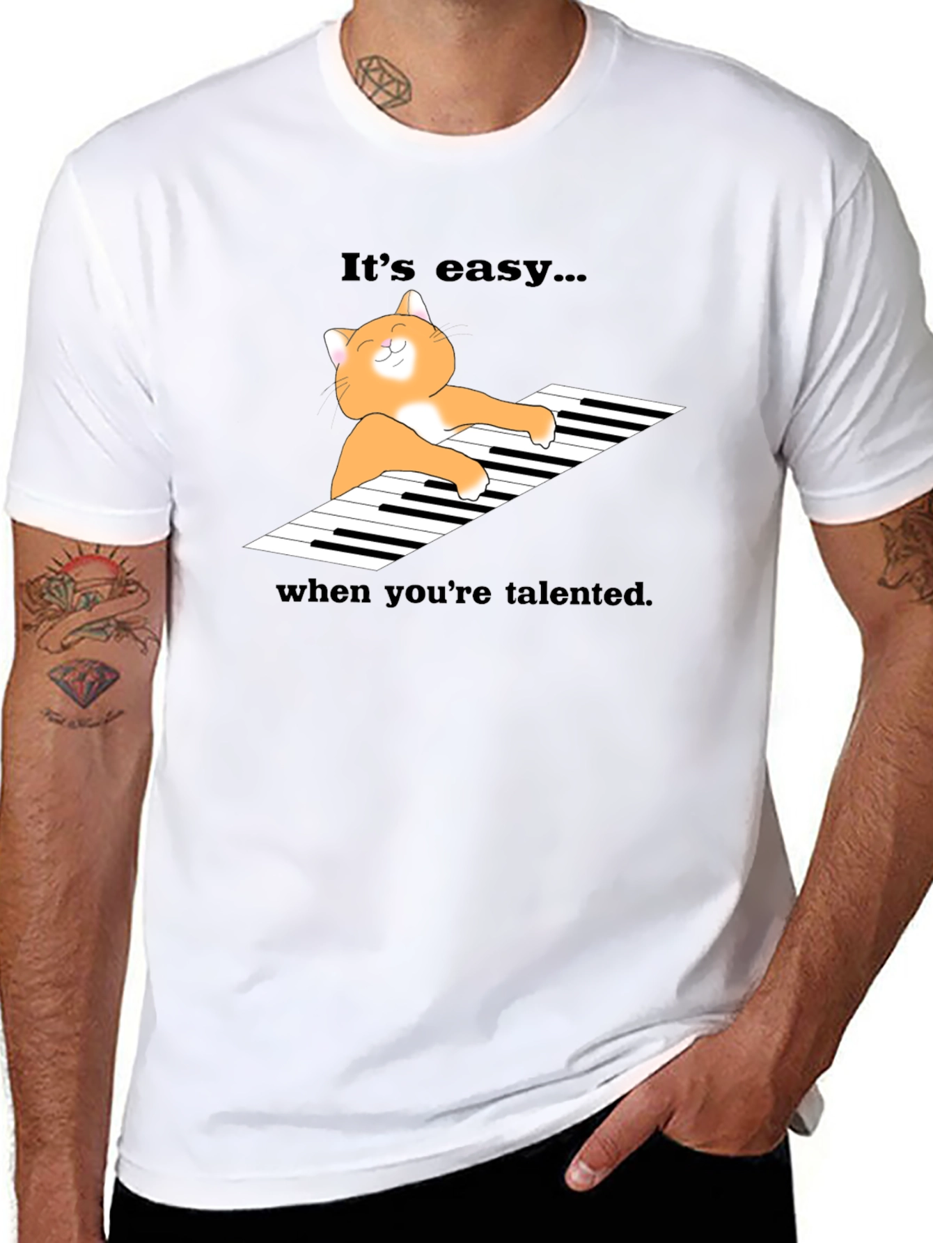 Cat Playing Piano Graphic T-Shirt