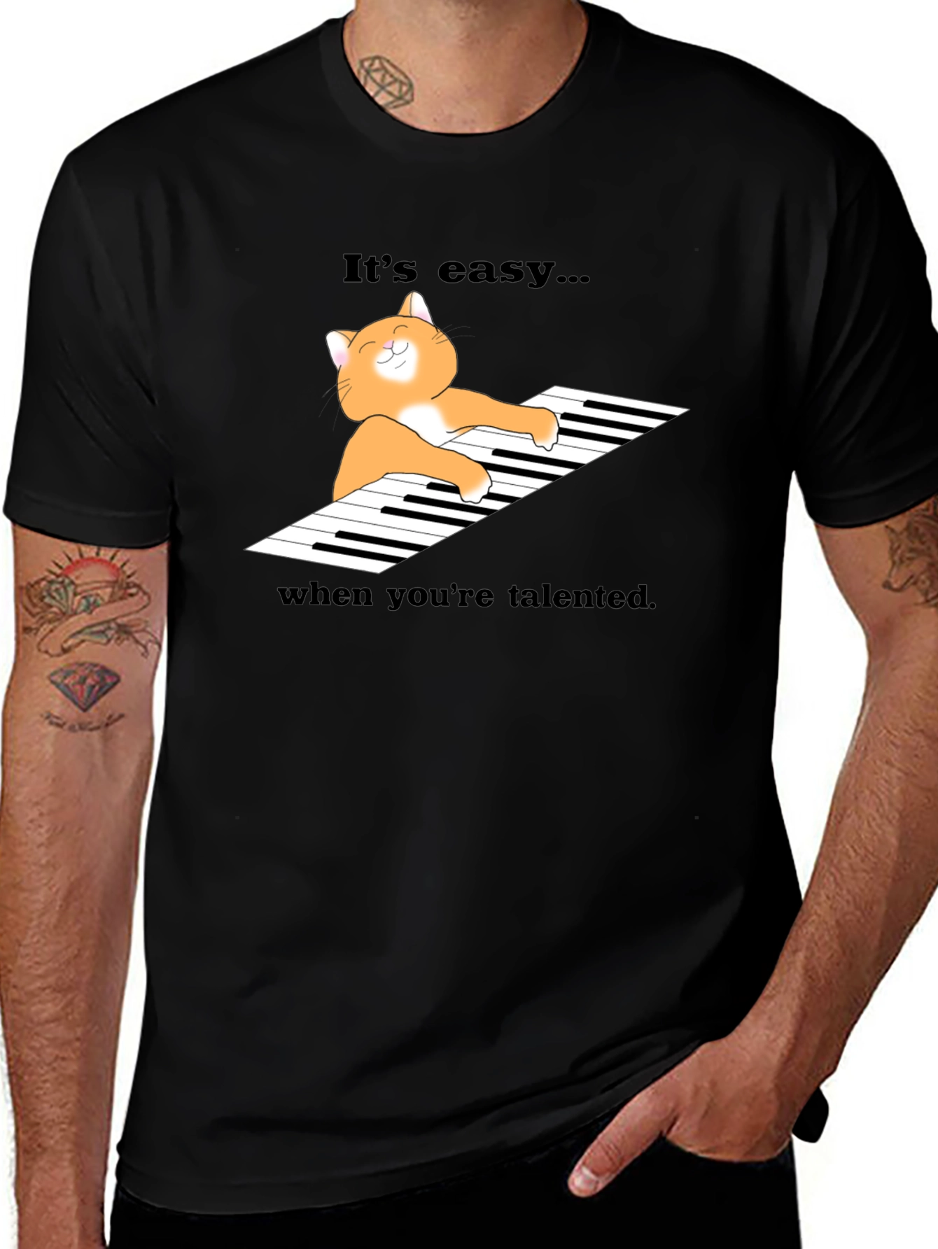 Cat Playing Piano Graphic T-Shirt