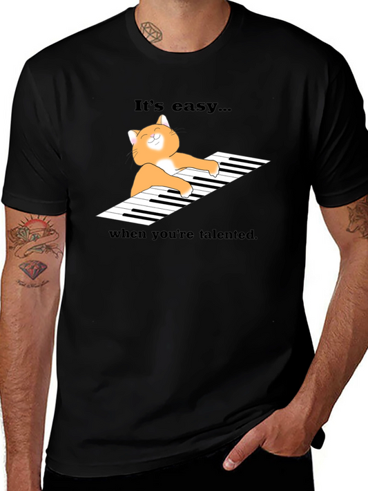 Cat Playing Piano Graphic T-Shirt