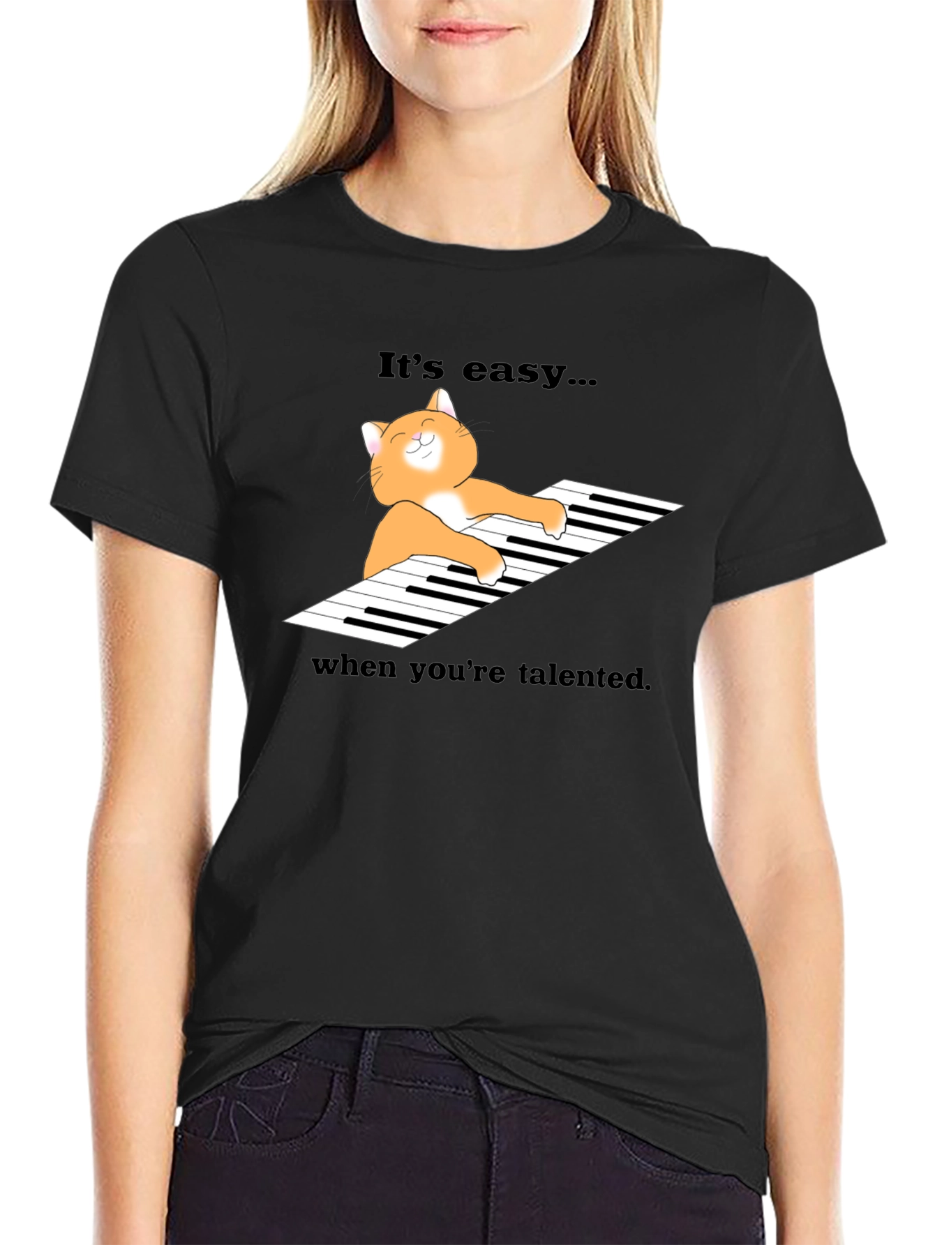 Cat Playing Piano Graphic T-Shirt