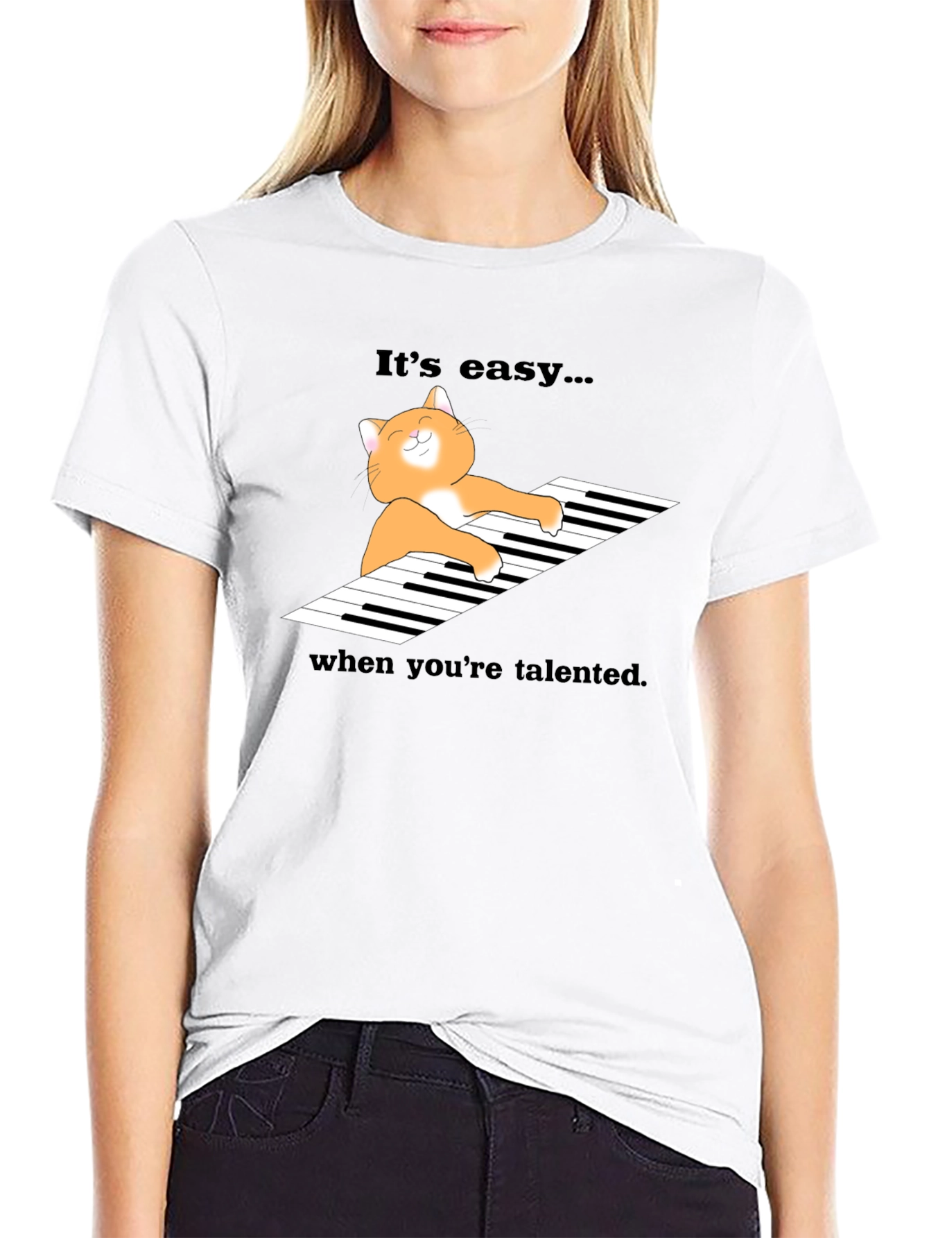 Cat Playing Piano Graphic T-Shirt