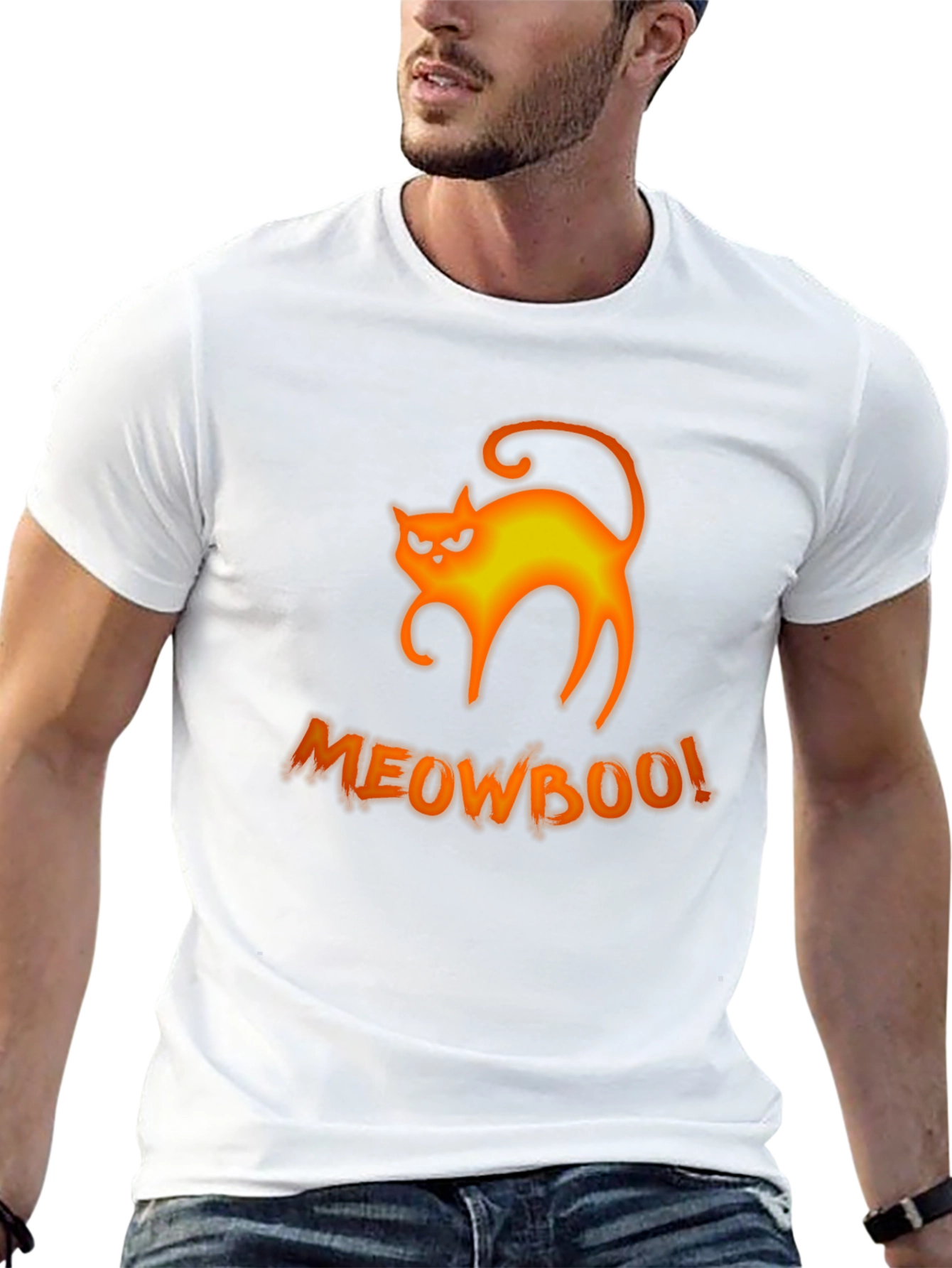 Halloween MeowBoo Cat Graphic Black T-Shirt