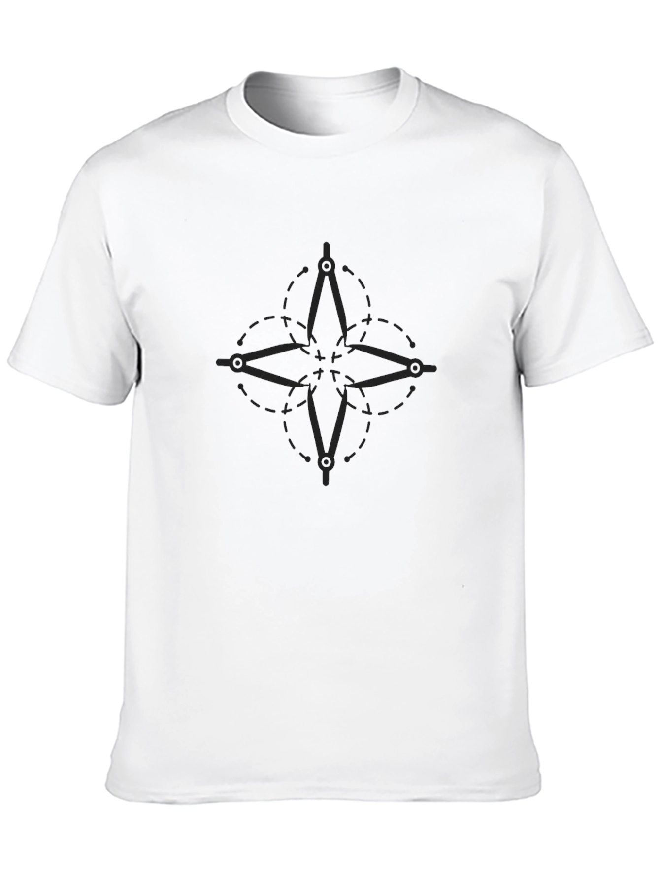 Geometric Compass Rose Graphic Tee - Black