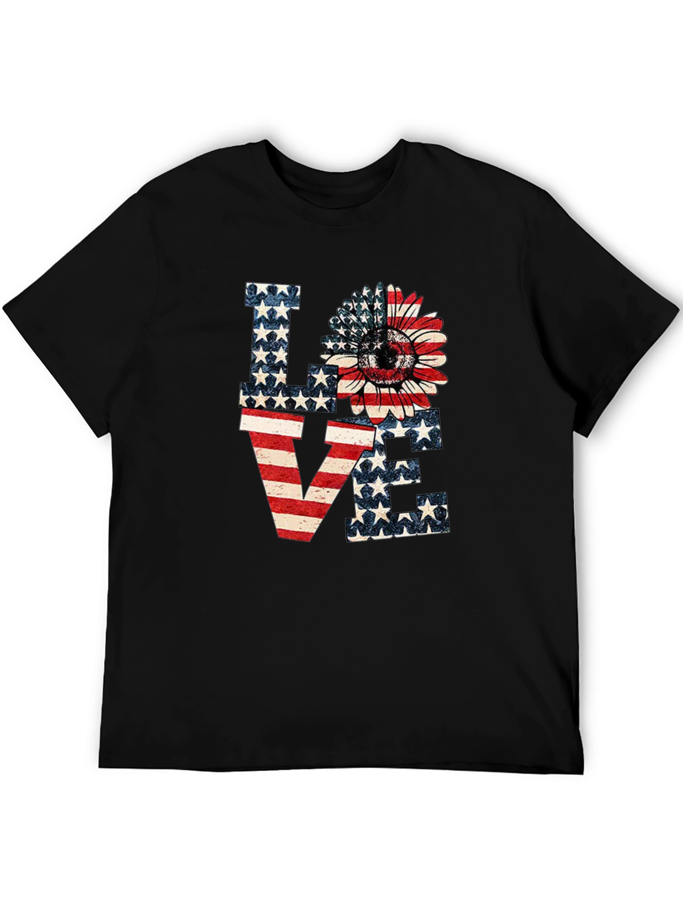 Patriotic LOVE T-Shirt: Sunflower American Flag Design
