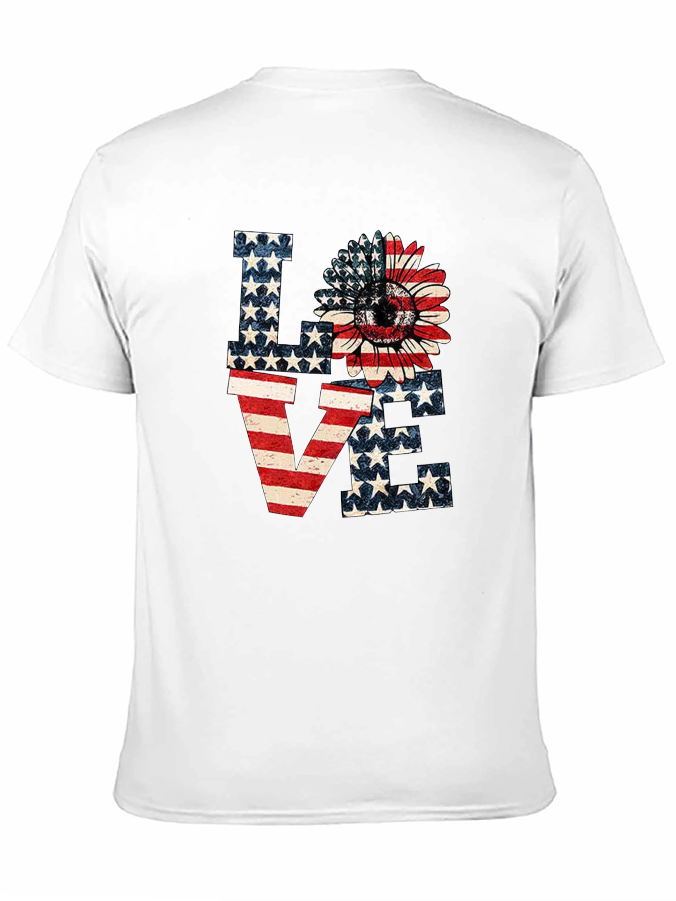 Patriotic LOVE T-Shirt: Sunflower American Flag Design
