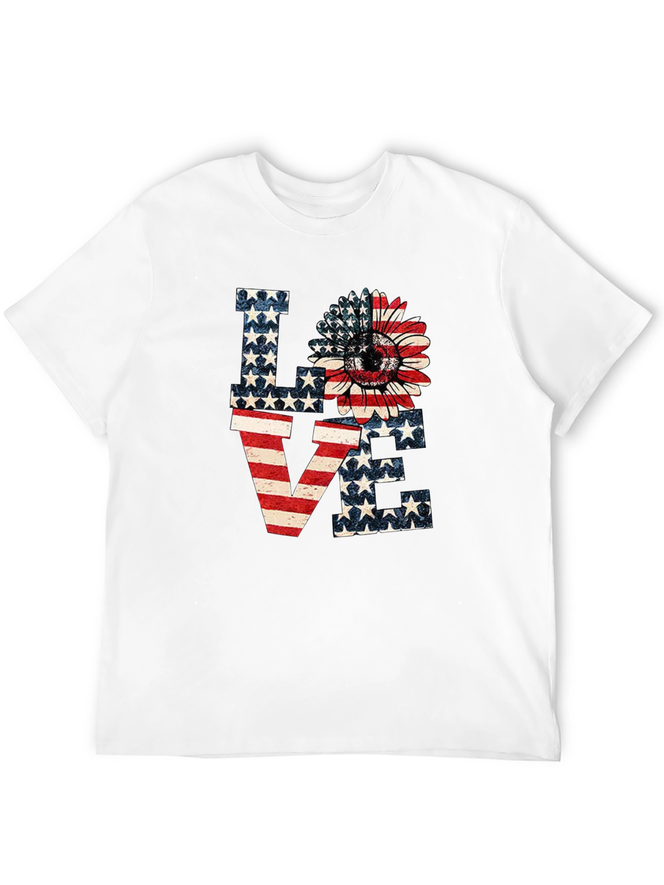 Patriotic LOVE T-Shirt: Sunflower American Flag Design