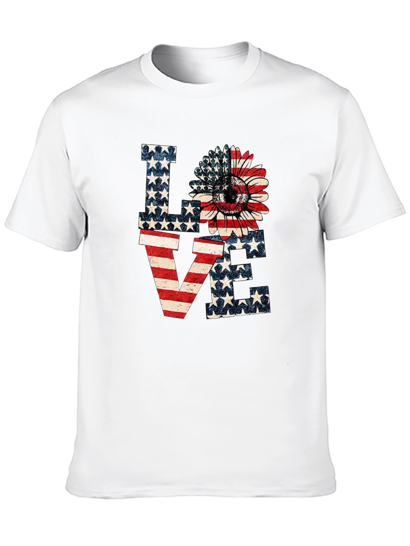 Patriotic LOVE T-Shirt: Sunflower American Flag Design