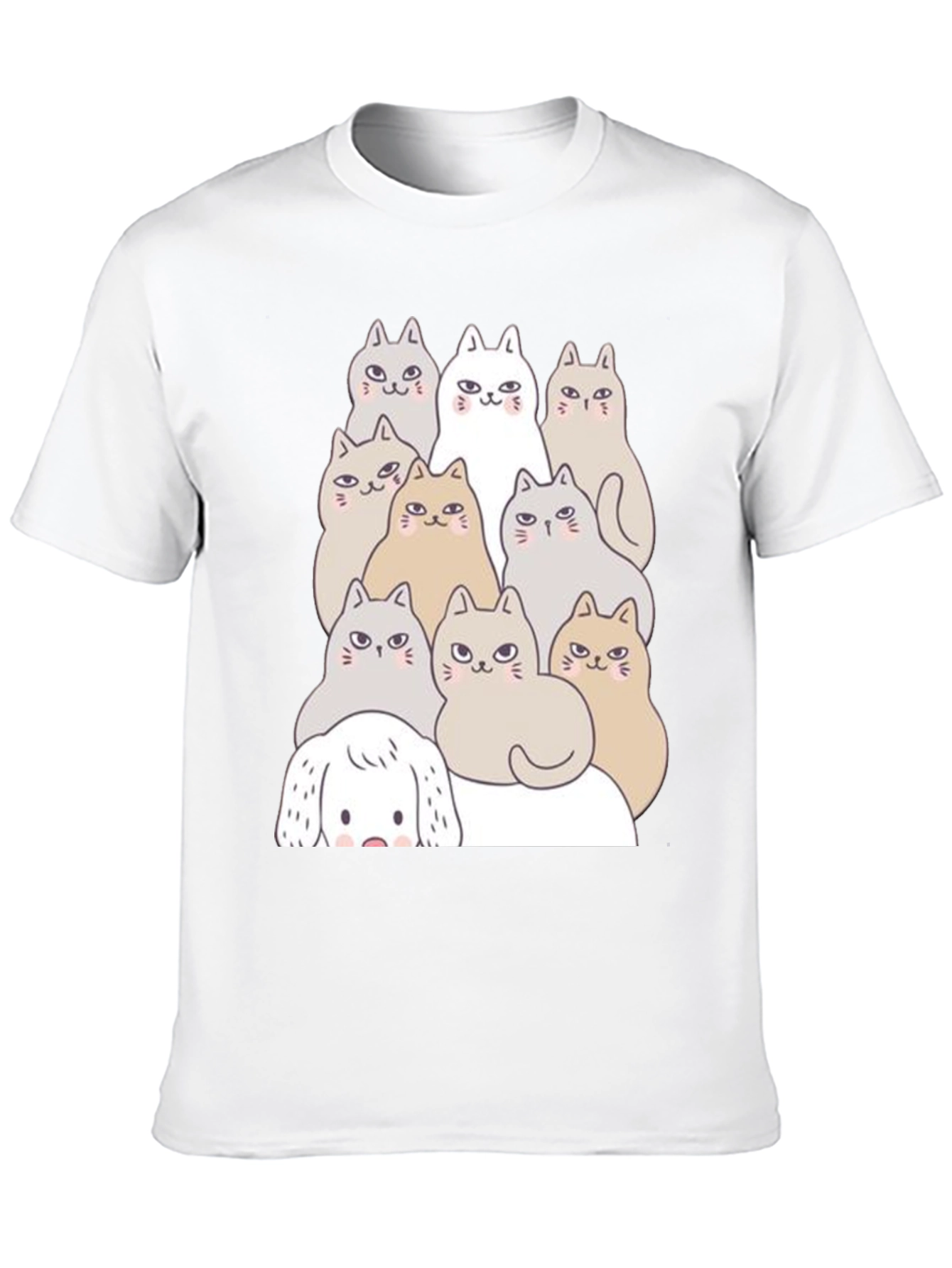 Cute Cartoon Cats & Dog Black T-Shirt