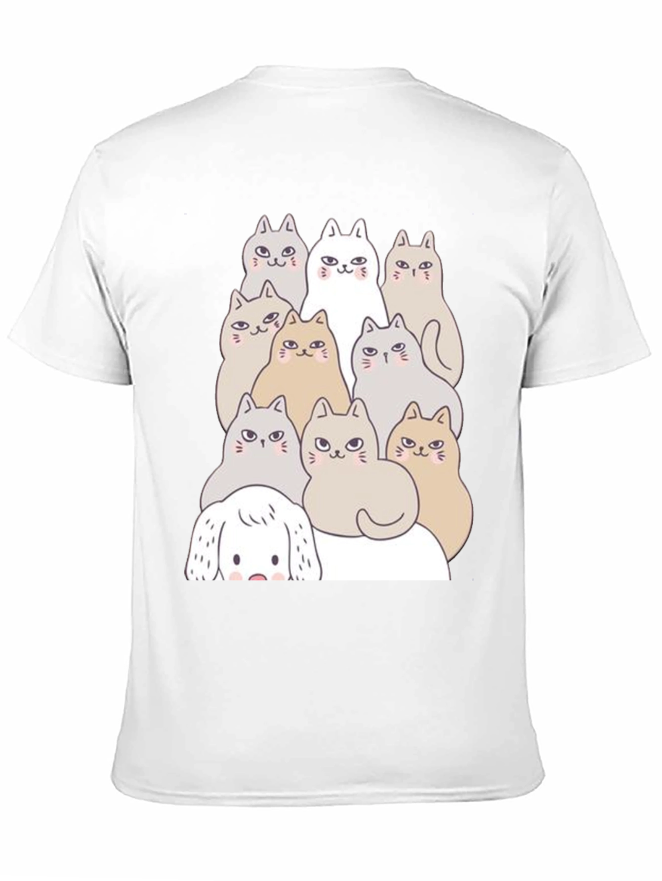 Cute Cartoon Cats & Dog Black T-Shirt