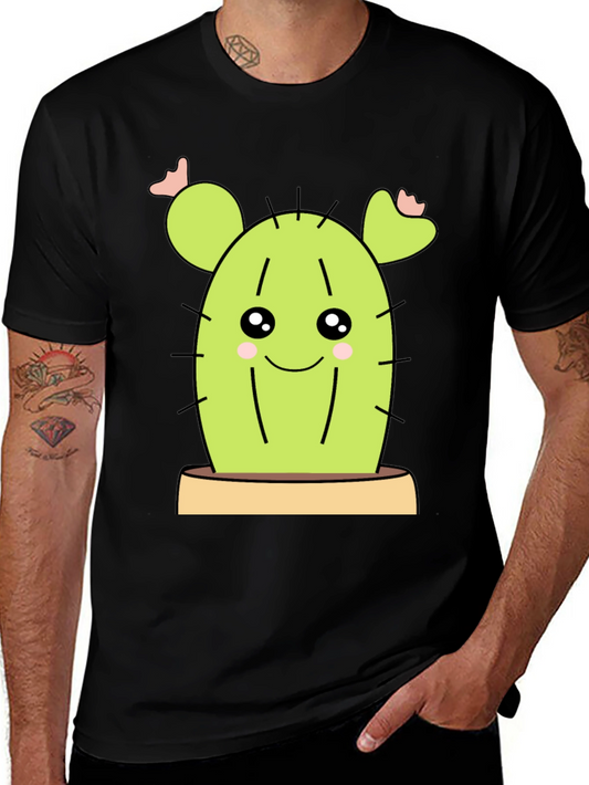 Cute Cactus Graphic Tee - Black Cotton Shirt