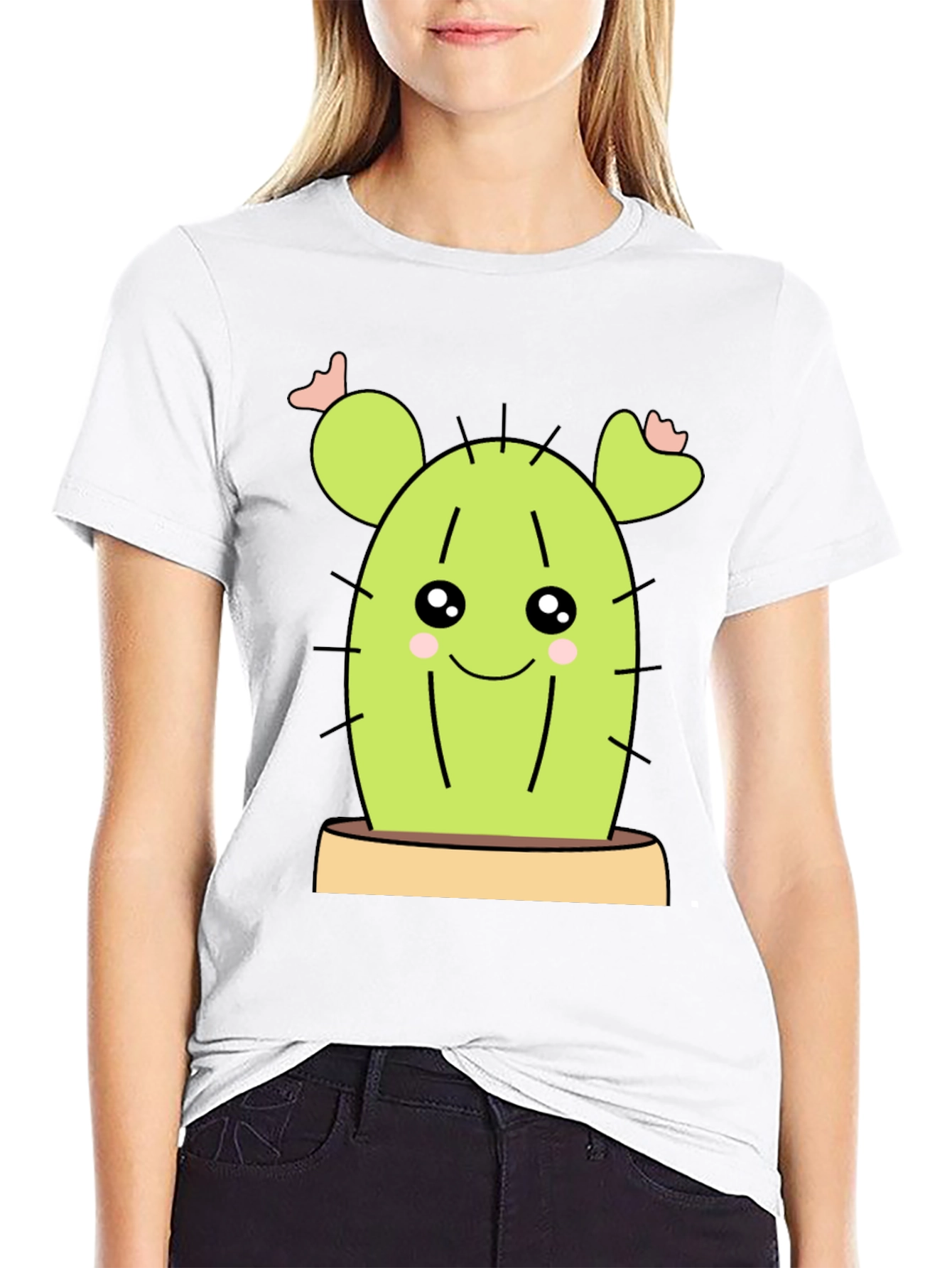 Cute Cactus Graphic Tee - Black Cotton Shirt