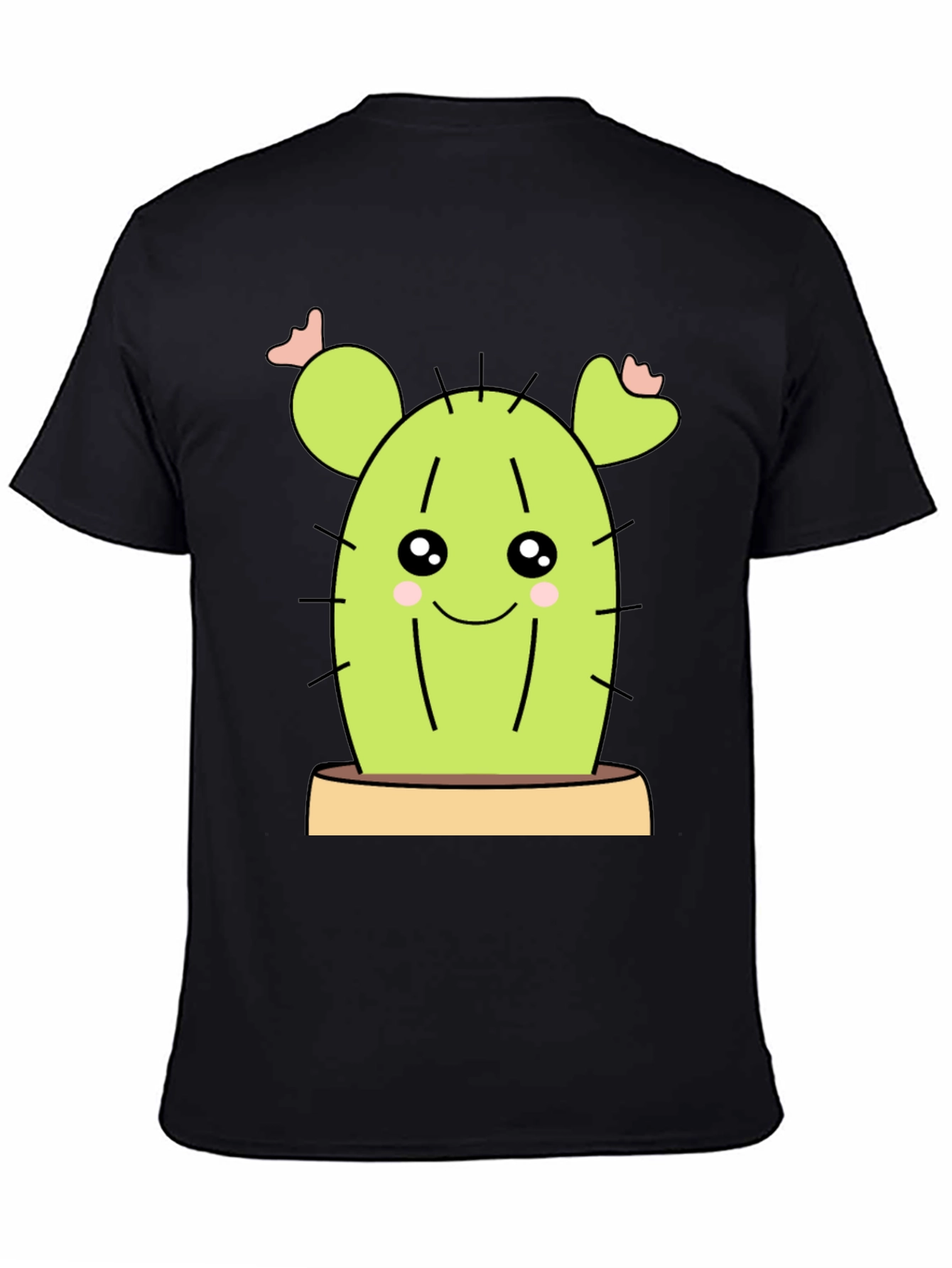 Cute Cactus Graphic Tee - Black Cotton Shirt