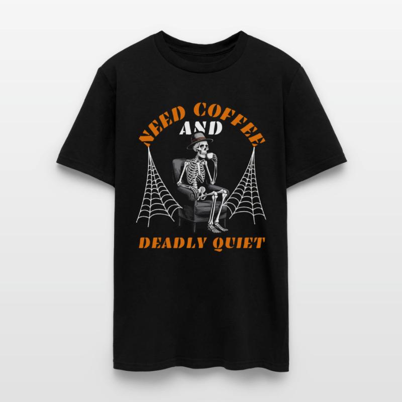 Funny and scary skeleton with coffee for Halloween