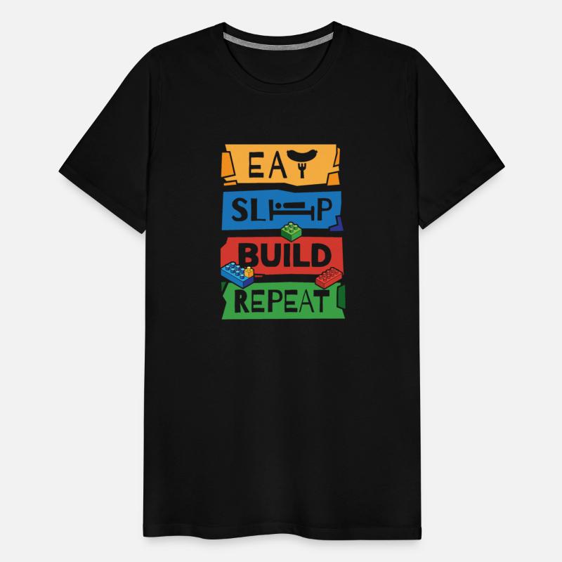 Funny Eat Sleep Build Repeat Building Blocks Men