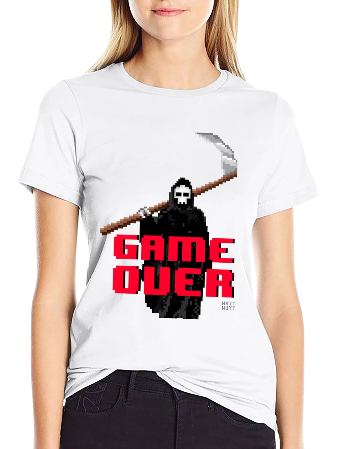 Game Over Grim Reaper Pixel Art T-Shirt - Black