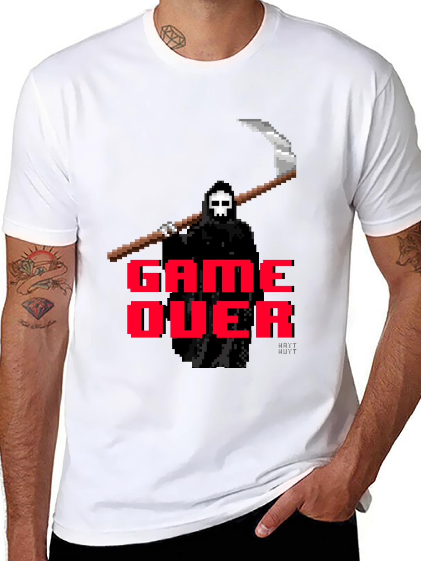 Game Over Grim Reaper Pixel Art T-Shirt - Black