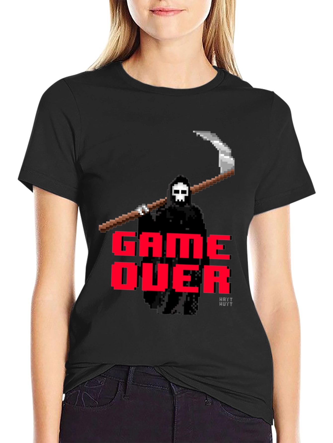 Game Over Grim Reaper Pixel Art T-Shirt - Black