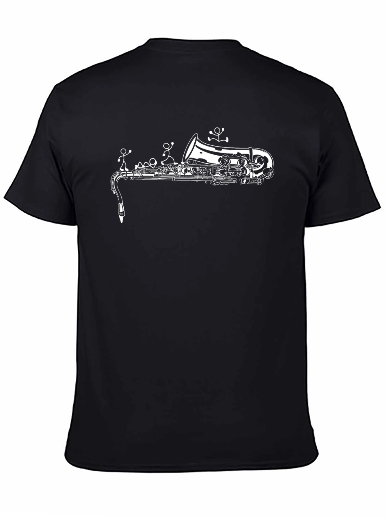 Saxophone Stick Figures Black T-Shirt