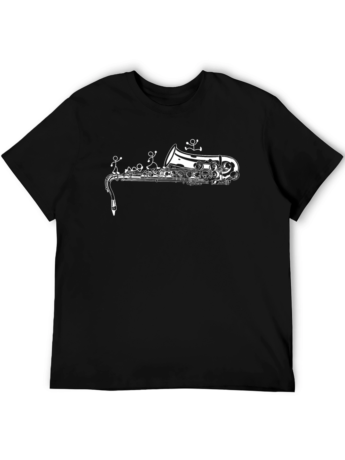 Saxophone Stick Figures Black T-Shirt