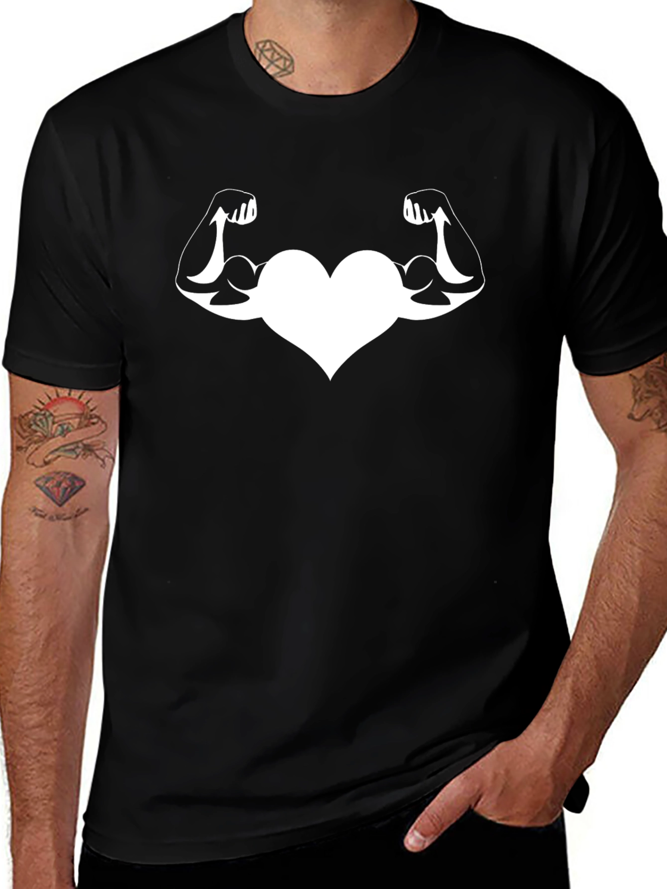 Heart Muscle Tee - Strong Love Black T-Shirt